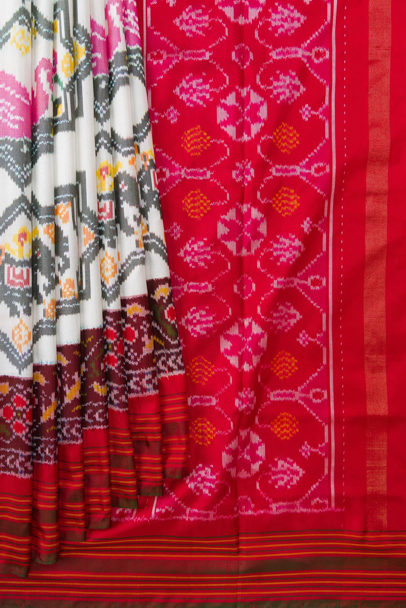 White Double Ikat Saree - Image 4