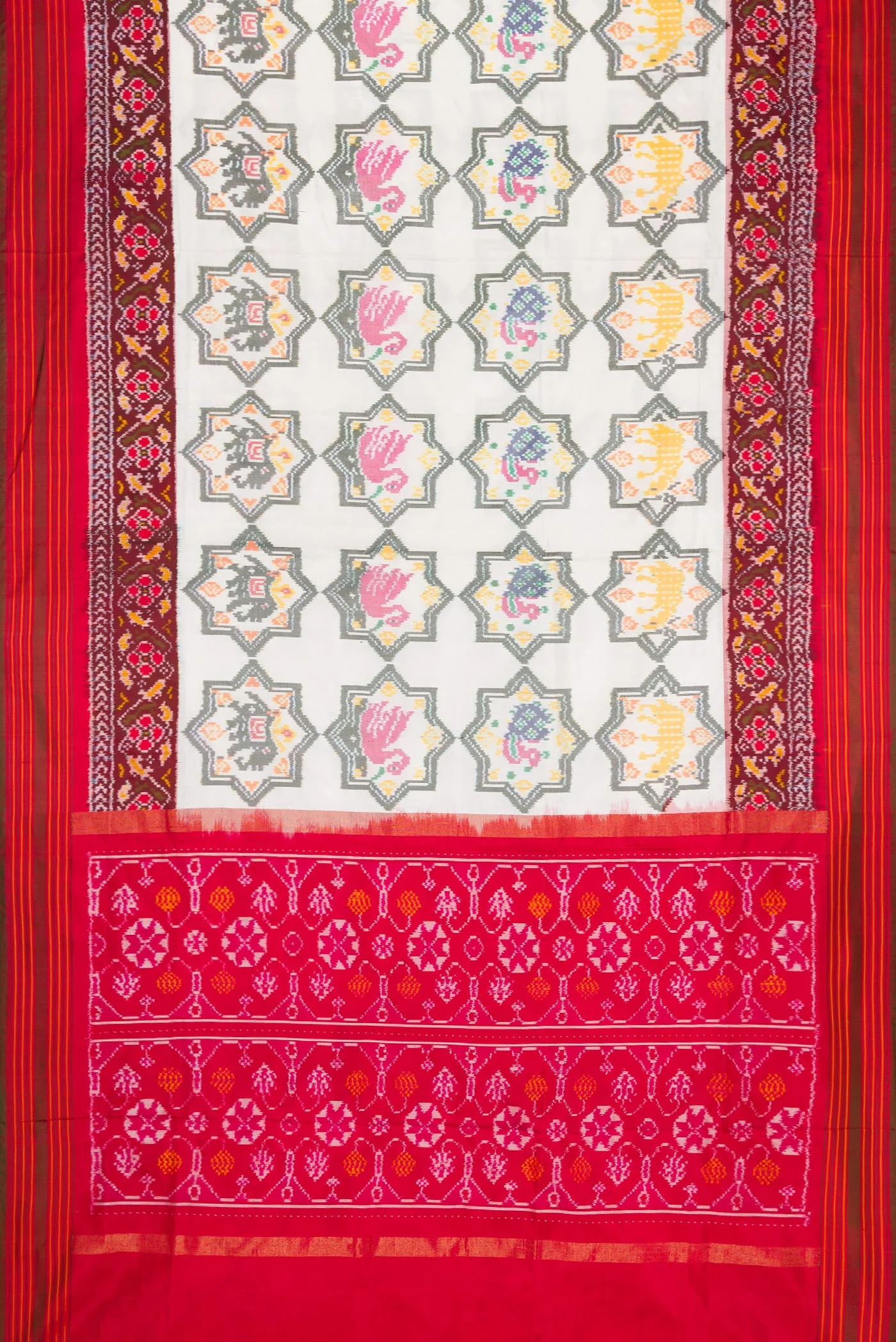 White Double Ikat Saree - Image 6