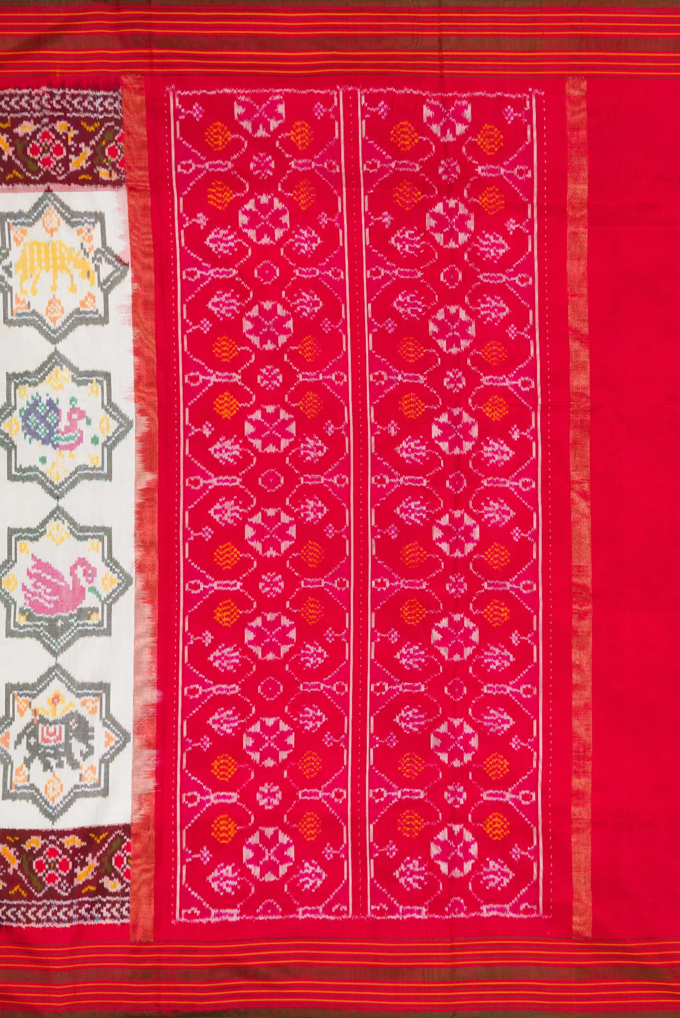 White Double Ikat Saree - Image 7