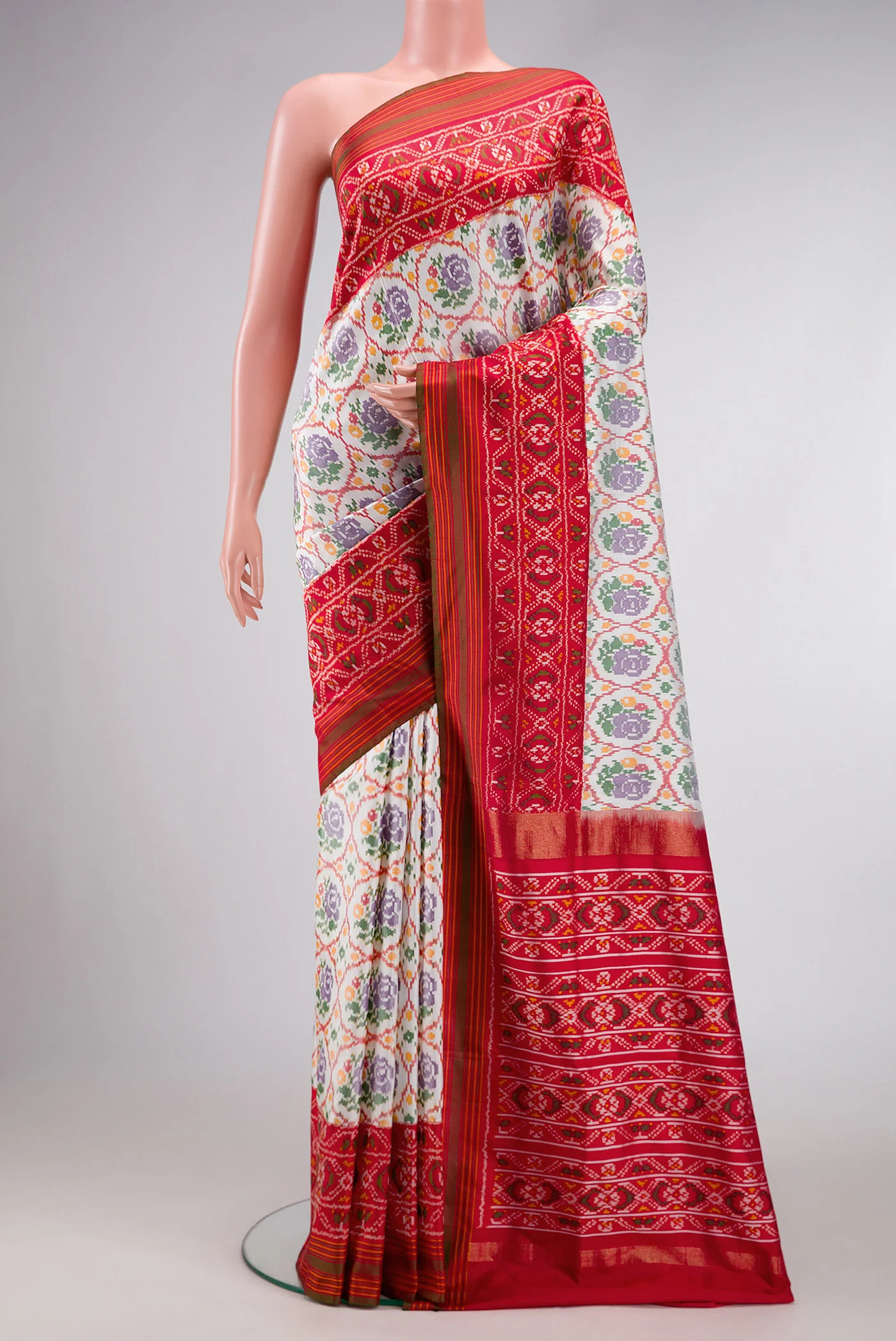 Off White Double Ikat Saree
