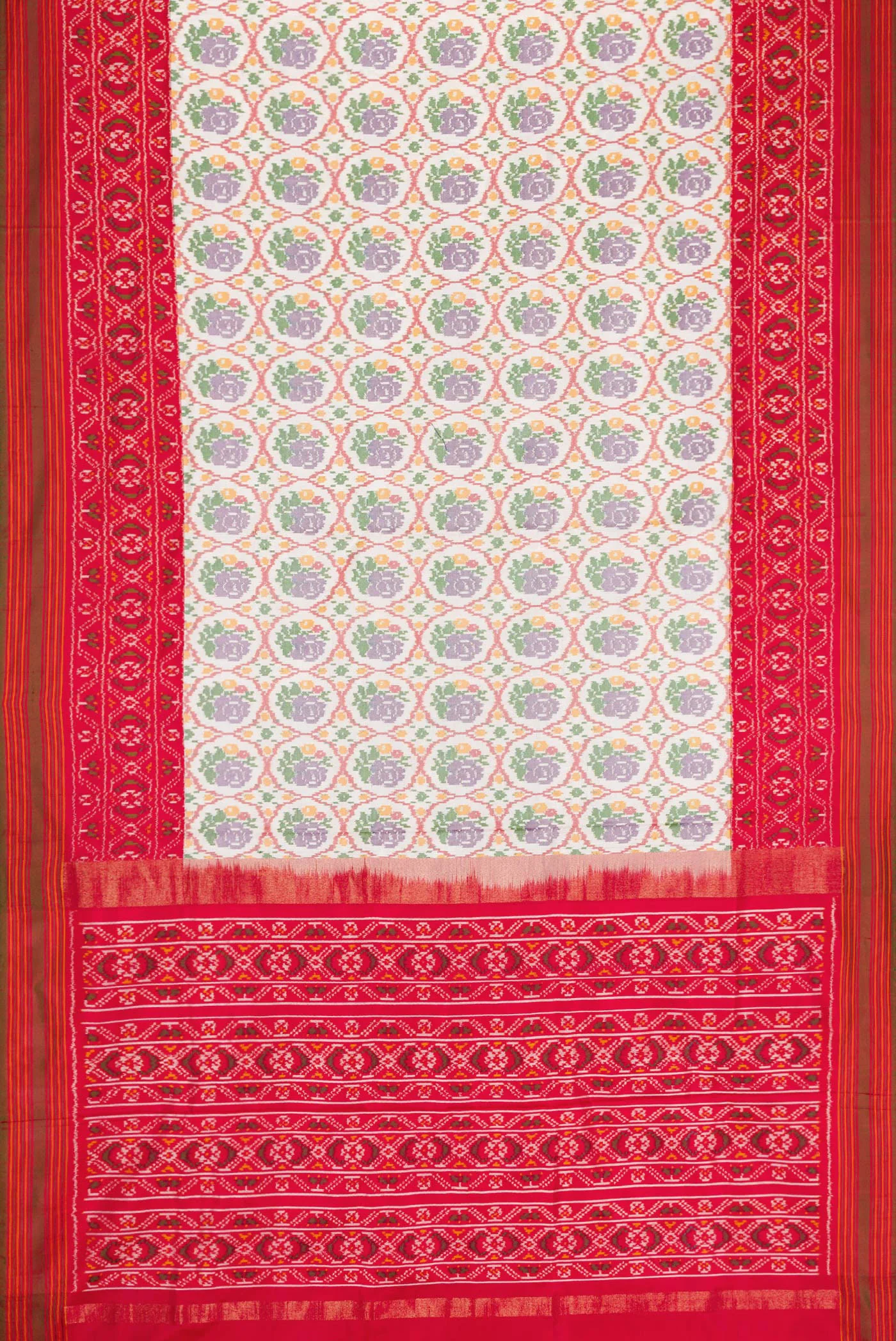 Off White Double Ikat Saree - Image 6
