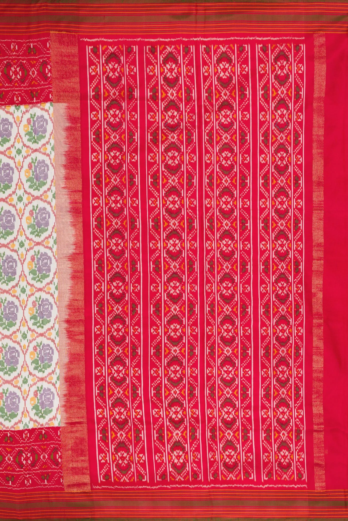 Off White Double Ikat Saree - Image 7