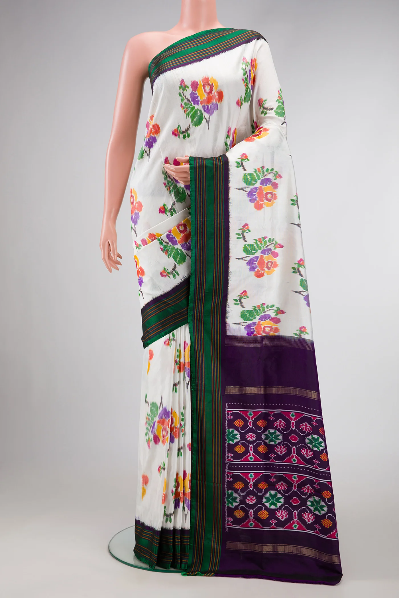 White Double Ikat Saree