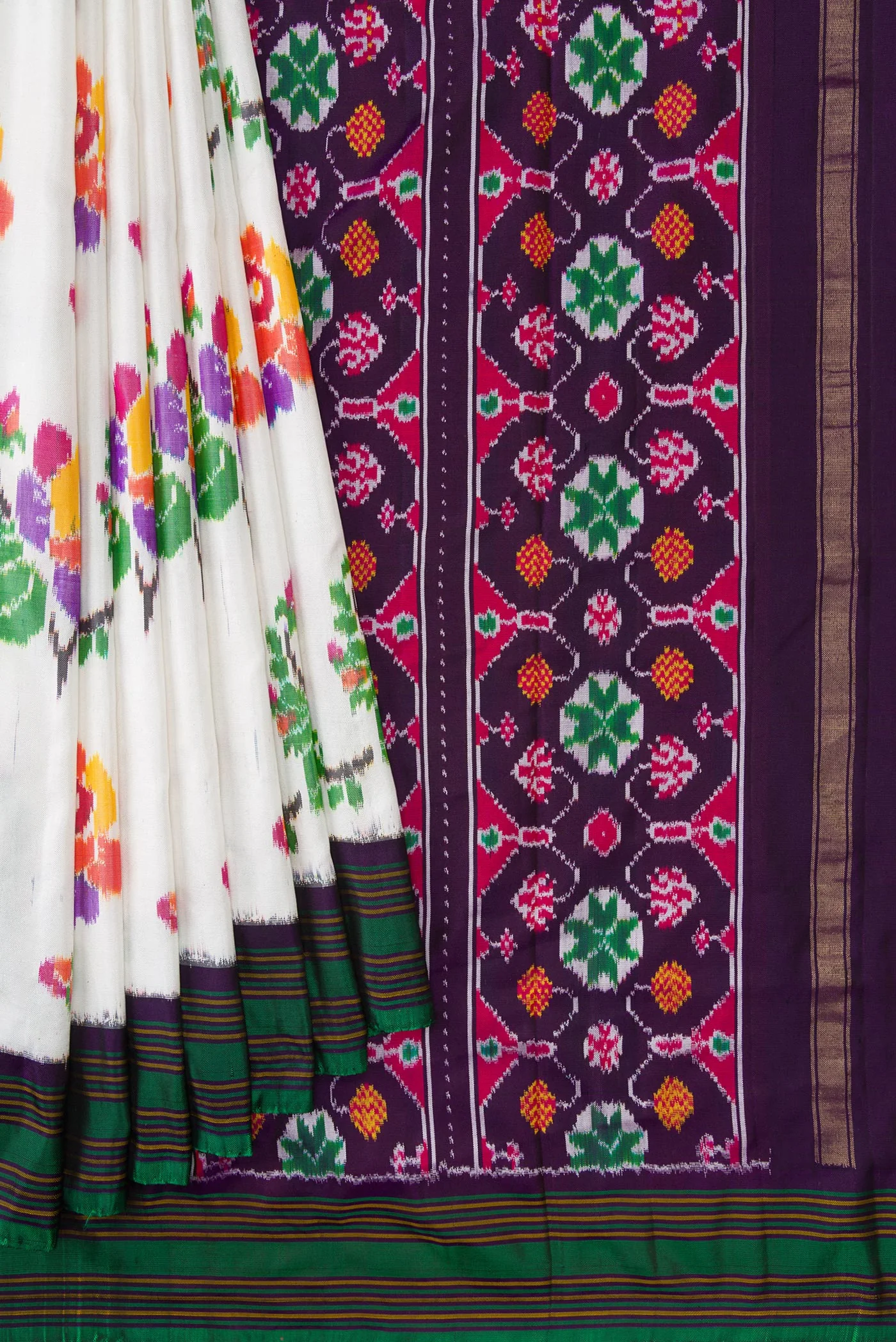 White Double Ikat Saree - Image 4