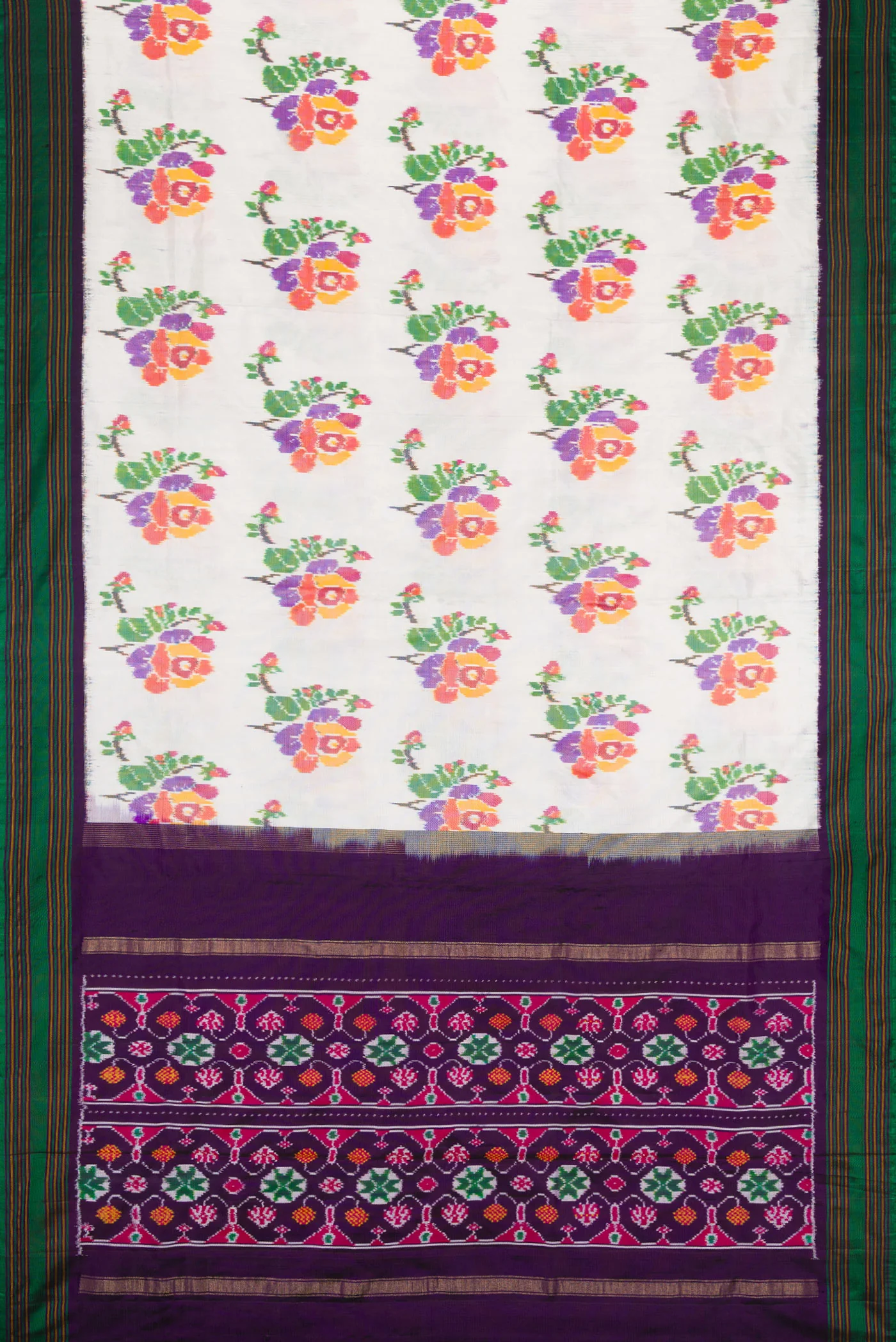 White Double Ikat Saree - Image 6