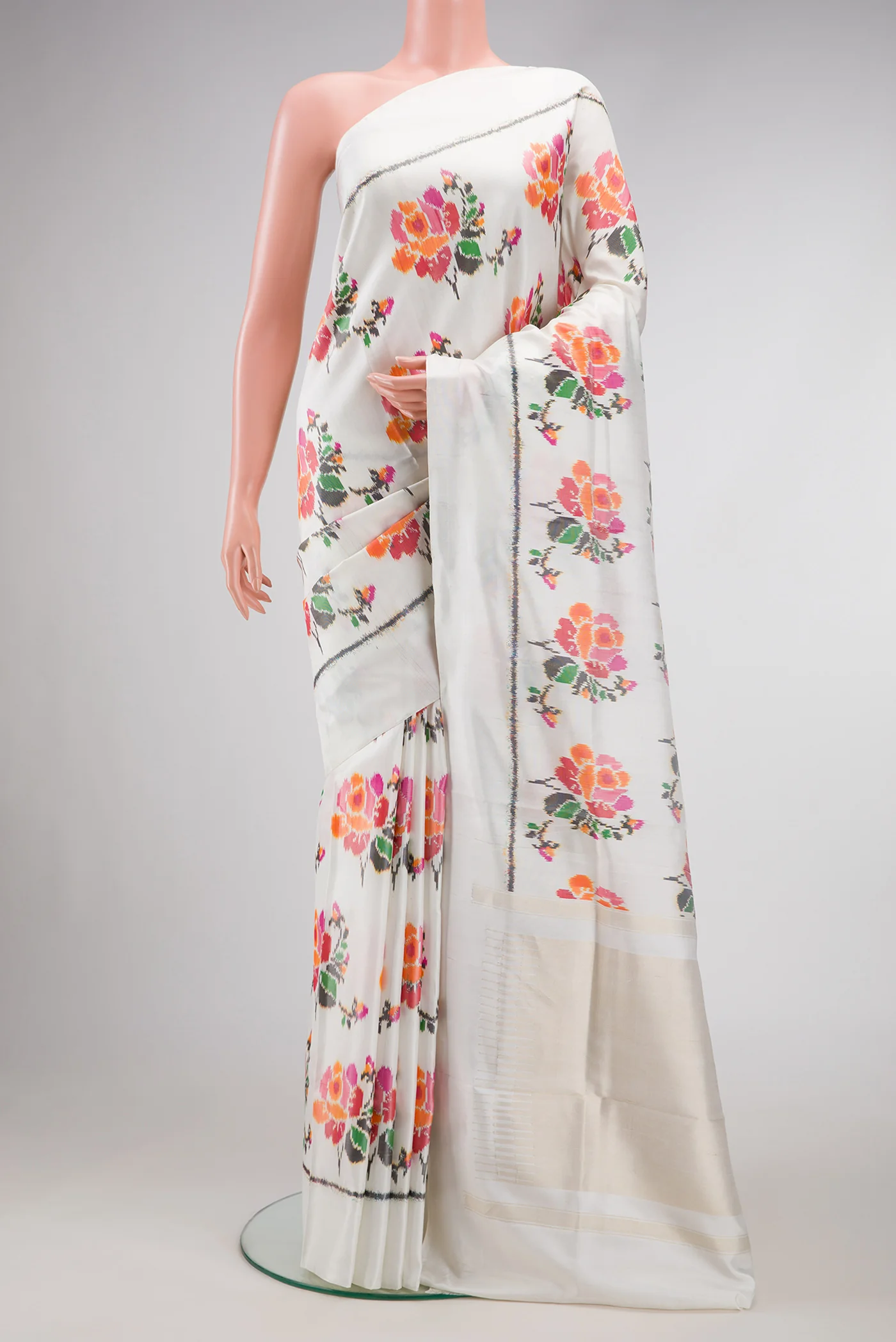 White Double Ikat Saree
