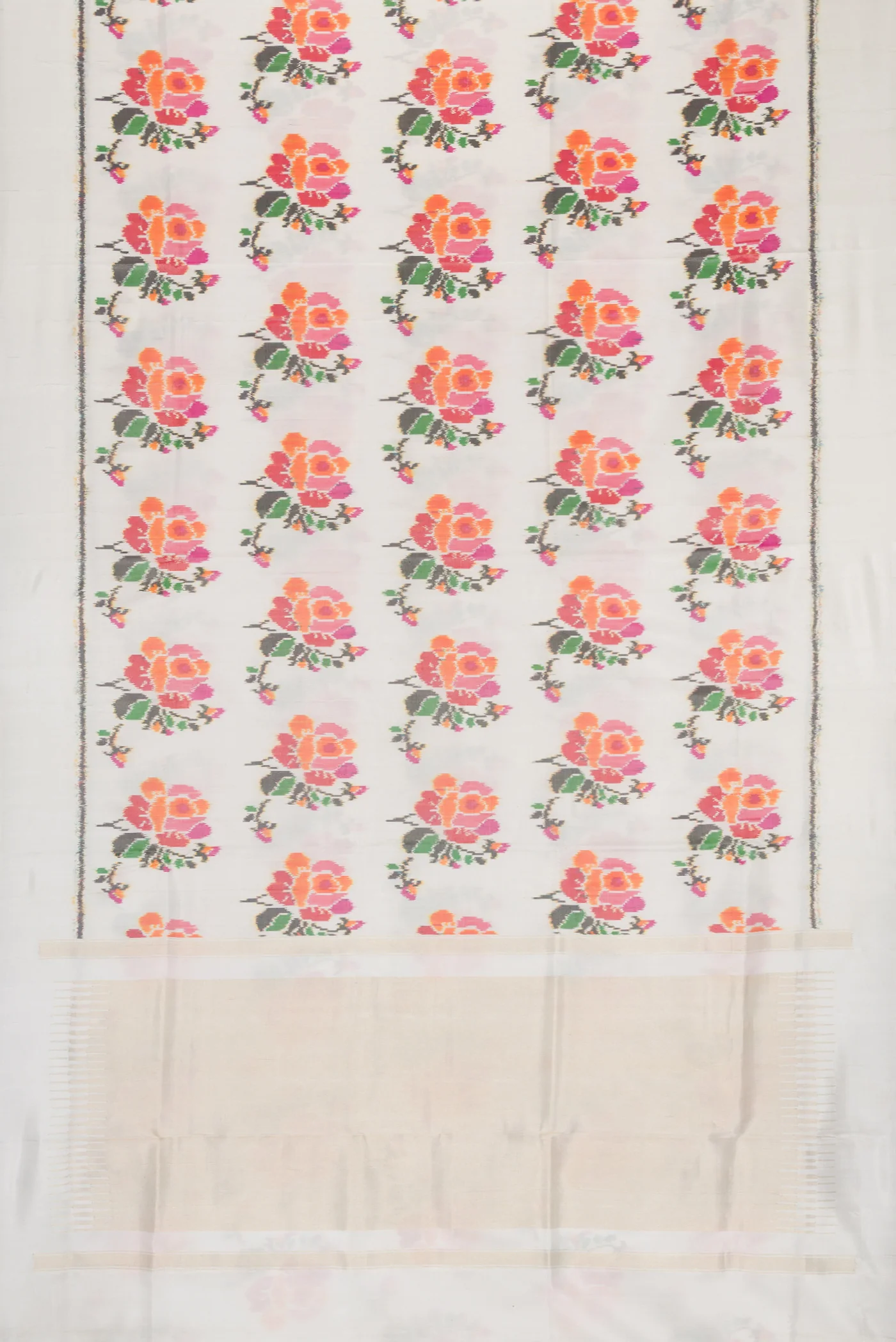 White Double Ikat Saree - Image 6
