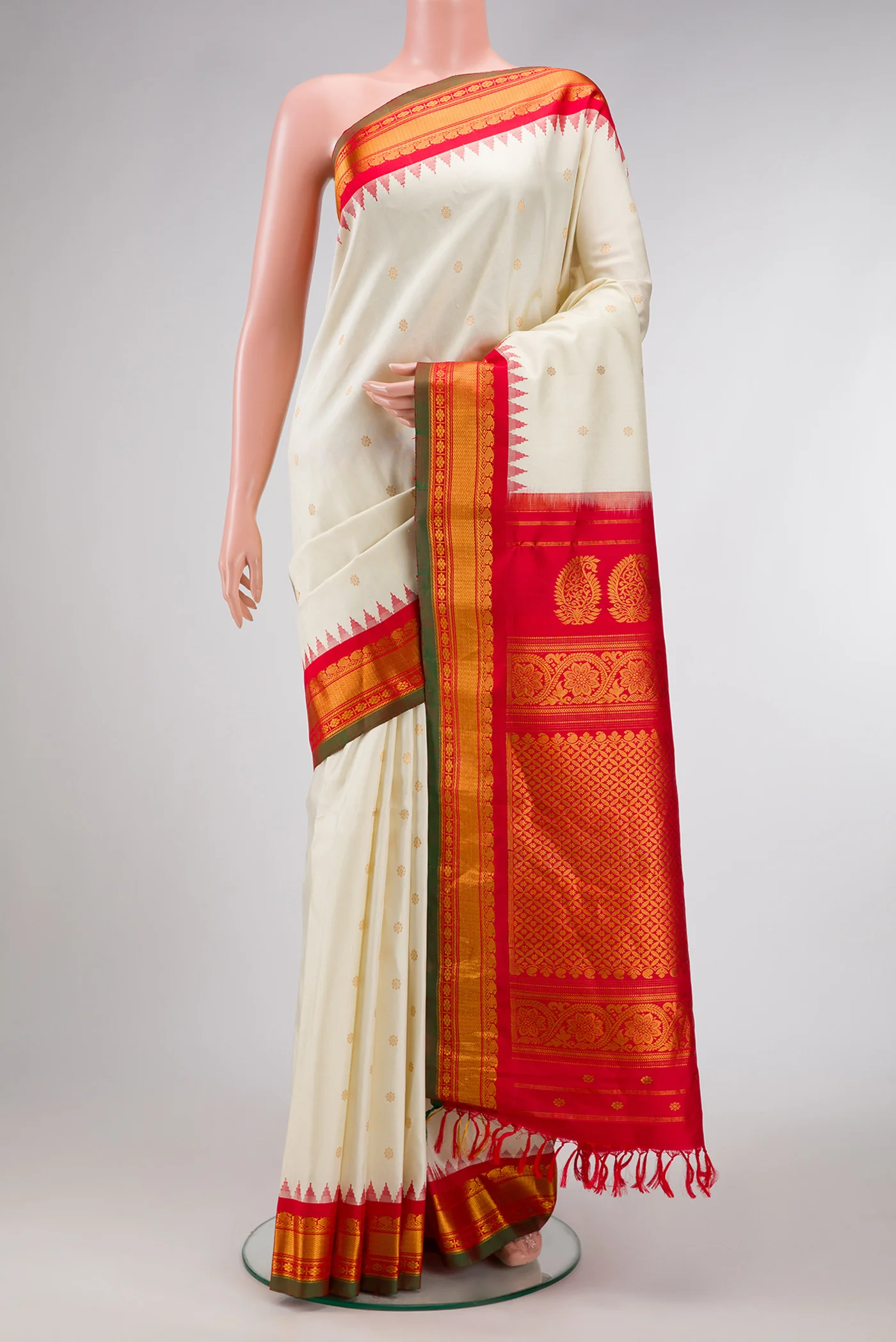Off White Gadwal Silk Saree