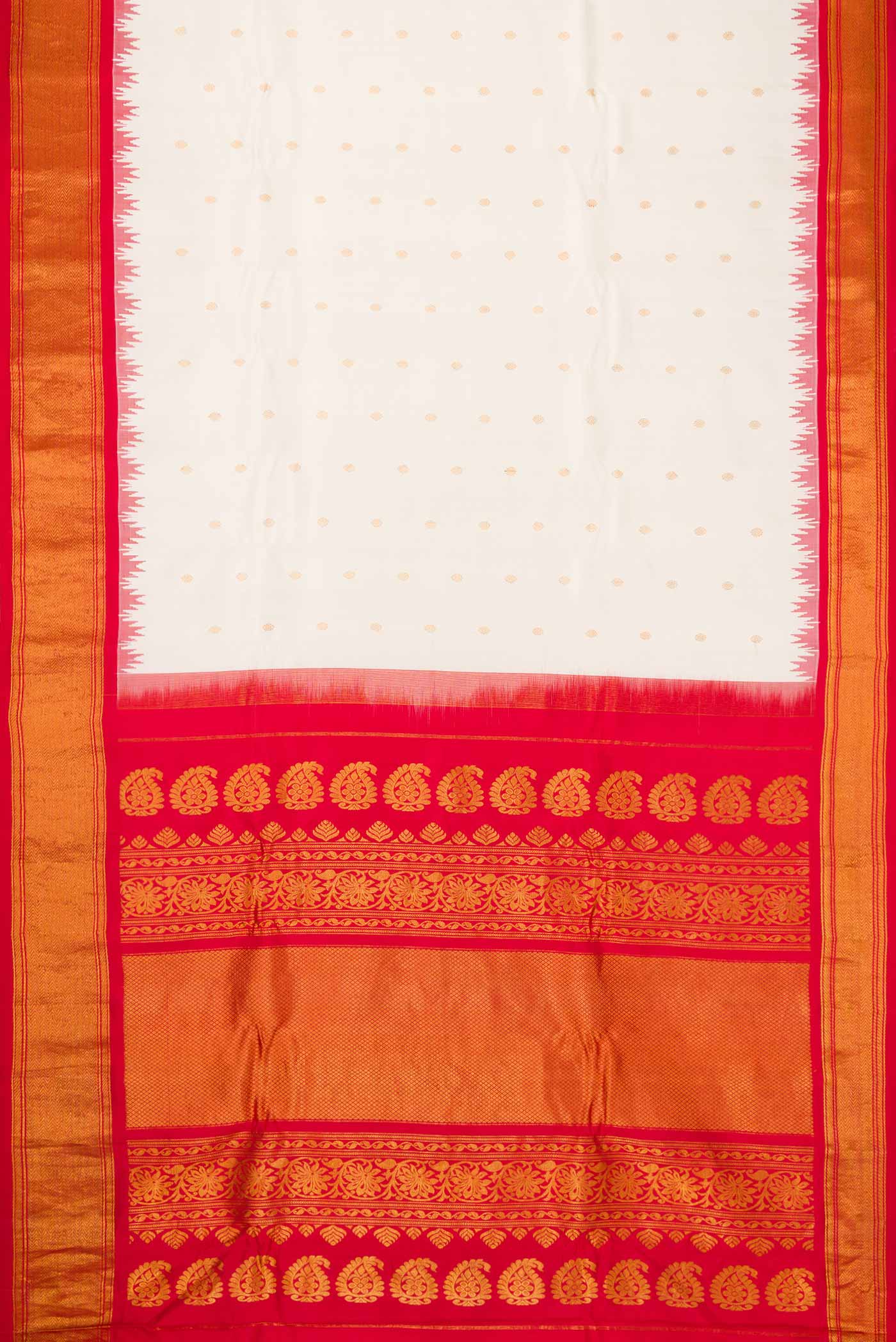Off White Dual Tone Gadwal Silk Saree - Image 6
