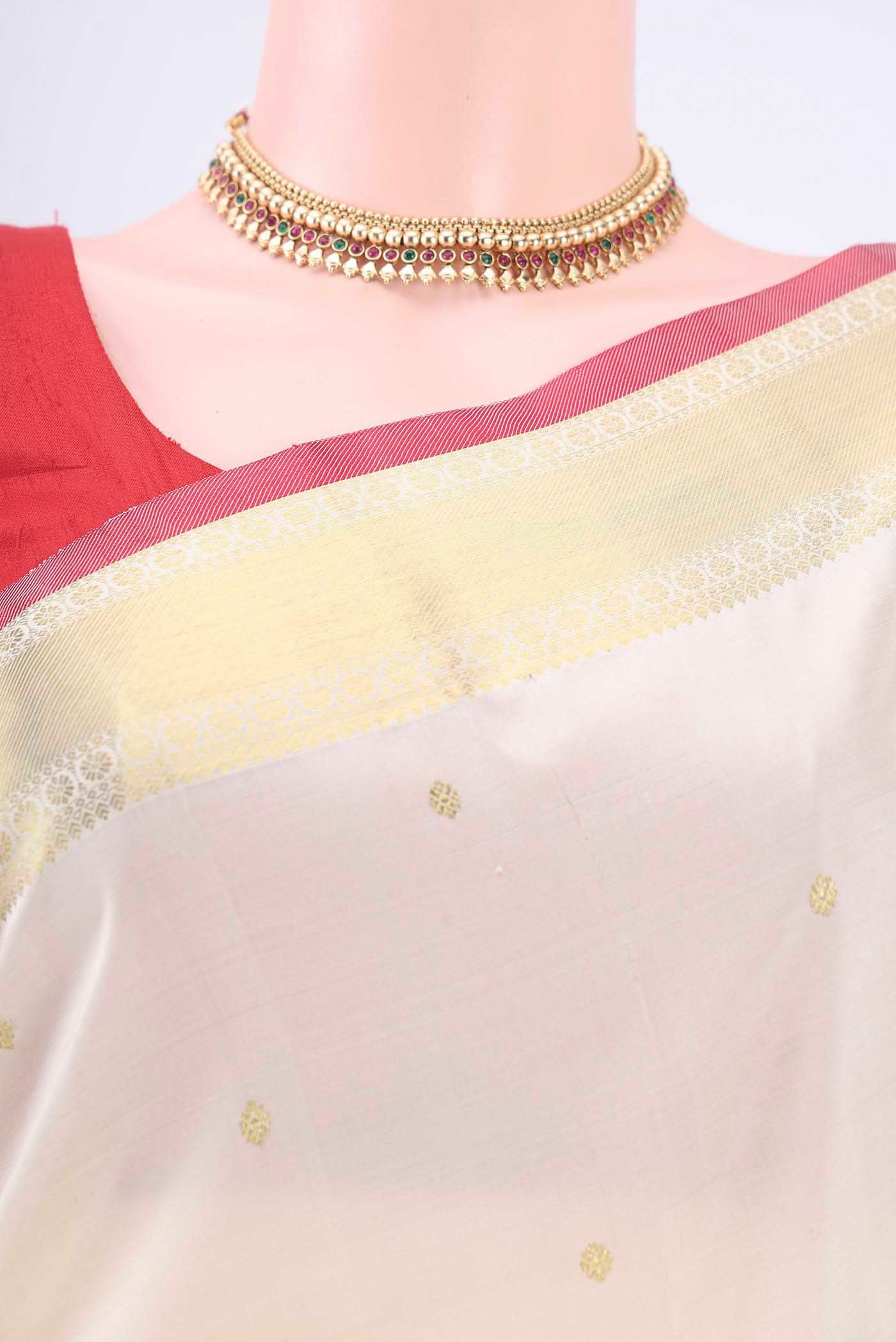 Off White Dual Tone Kanchipuram Saree - Image 2
