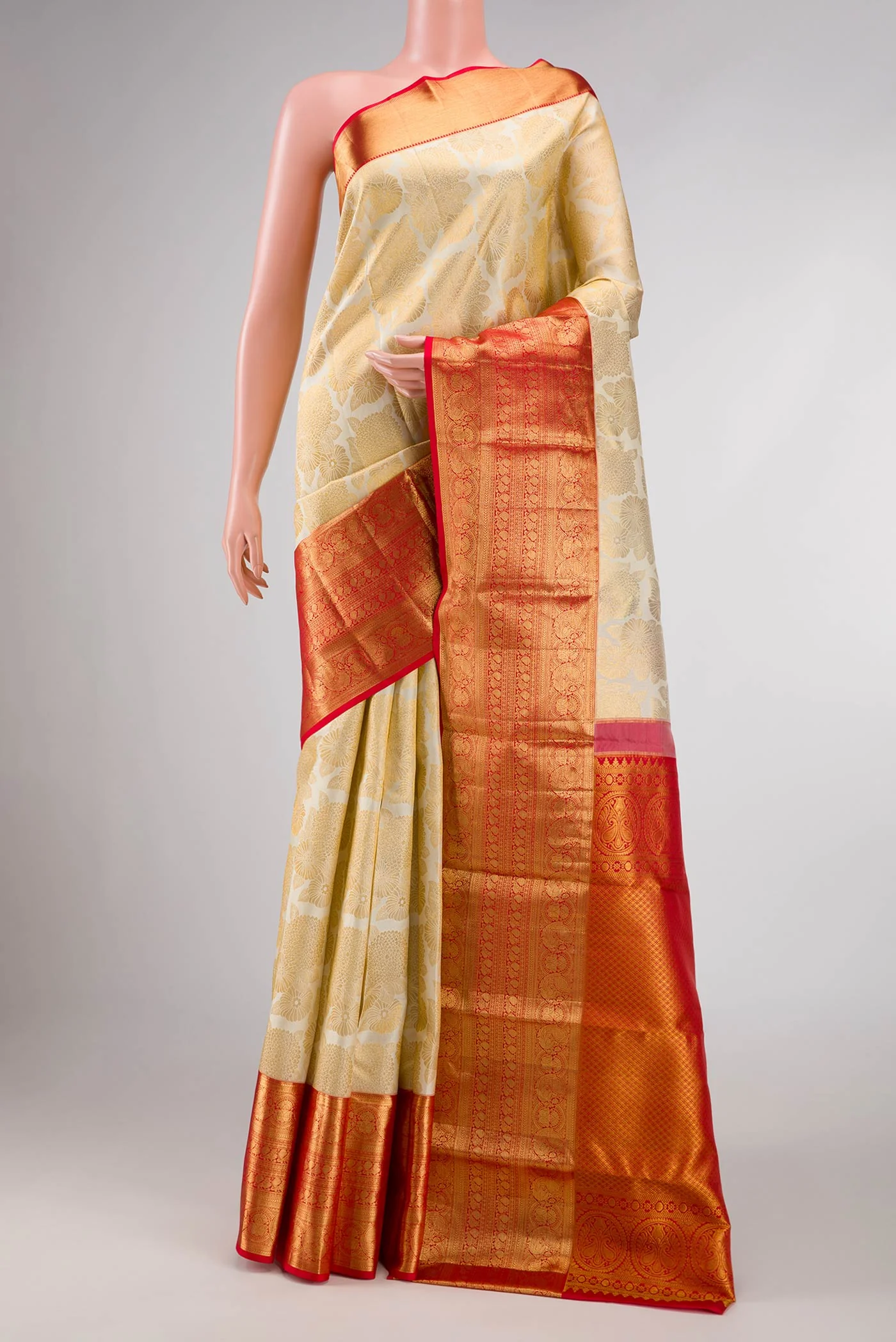 Off White Dual Tone Kanjivaram Silk Saree