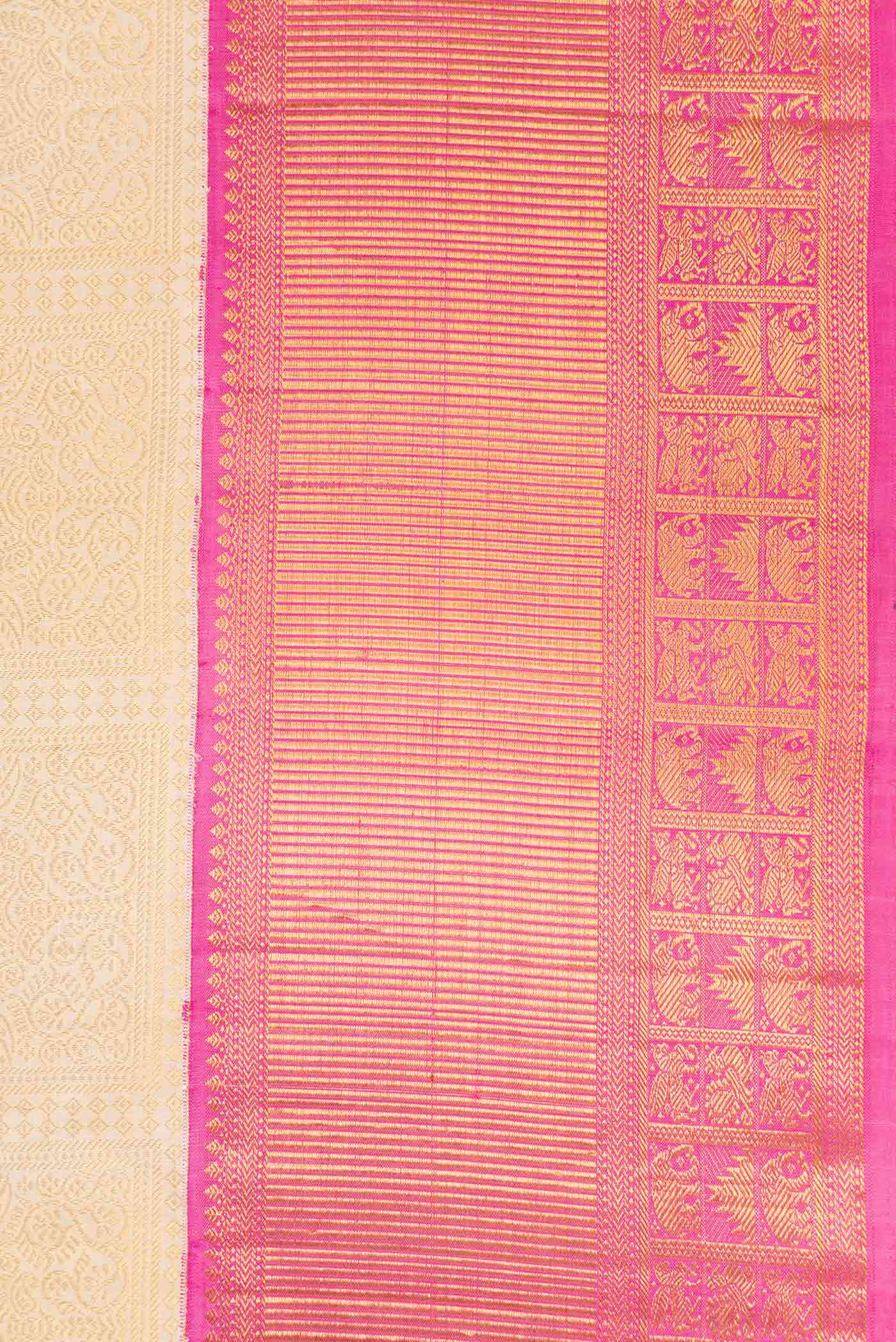 Cream Kanchipuram Silk Saree - Image 3