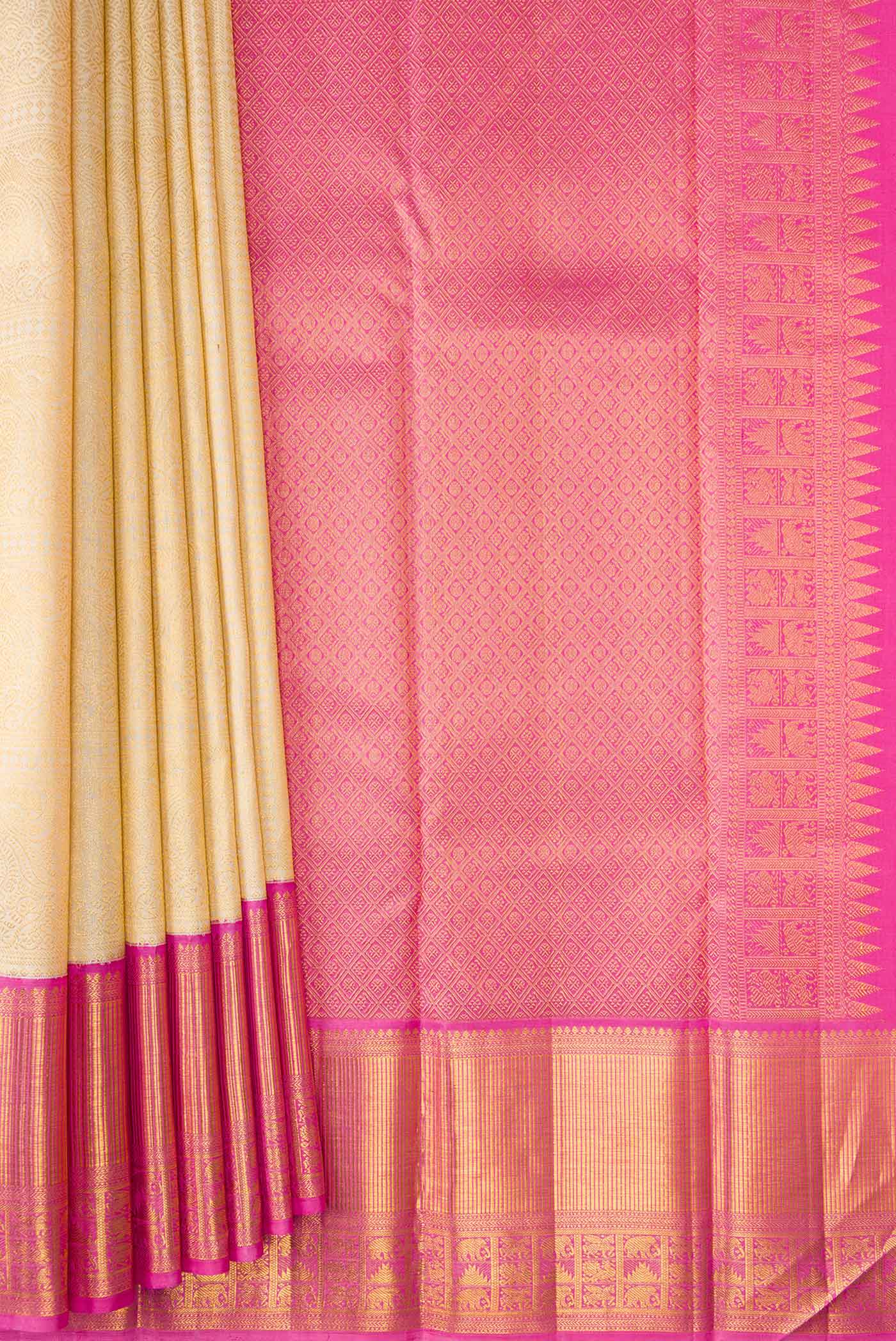 Cream Kanchipuram Silk Saree - Image 4