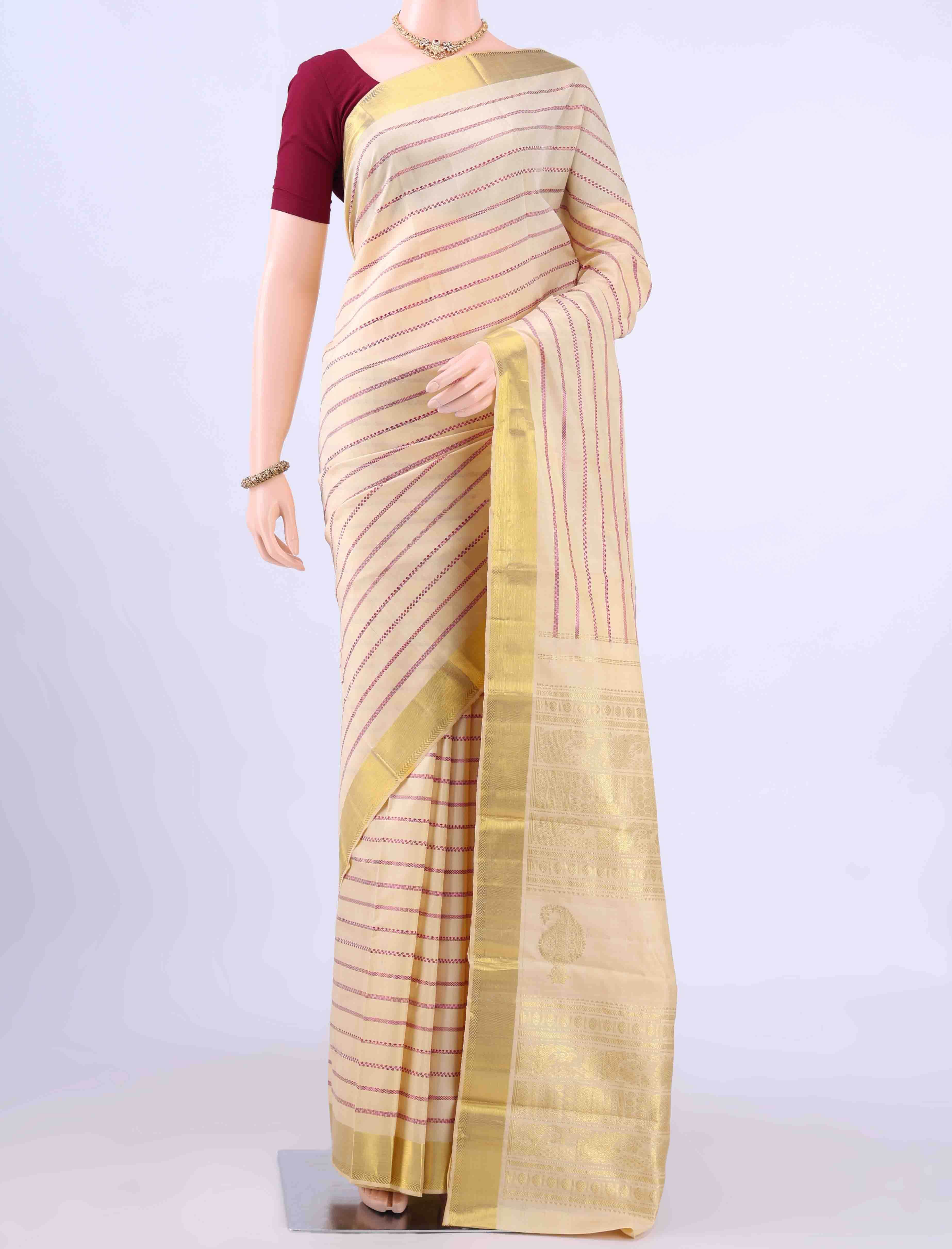 Off White Dual Tone Kanjivaram Silk Saree