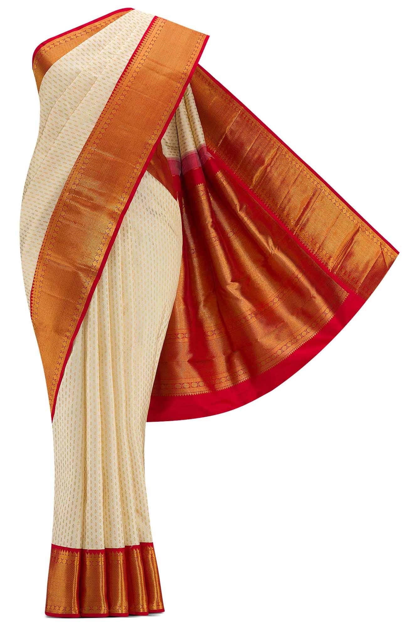 Pure Silk Pure Zari Off White Dual Tone Kanjivaram Saree