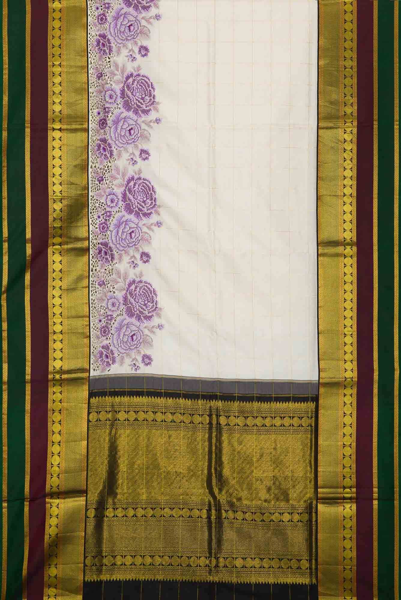 Pure Silk Pure Zari Off White Dual Tone Kanchipuram Saree - Image 4
