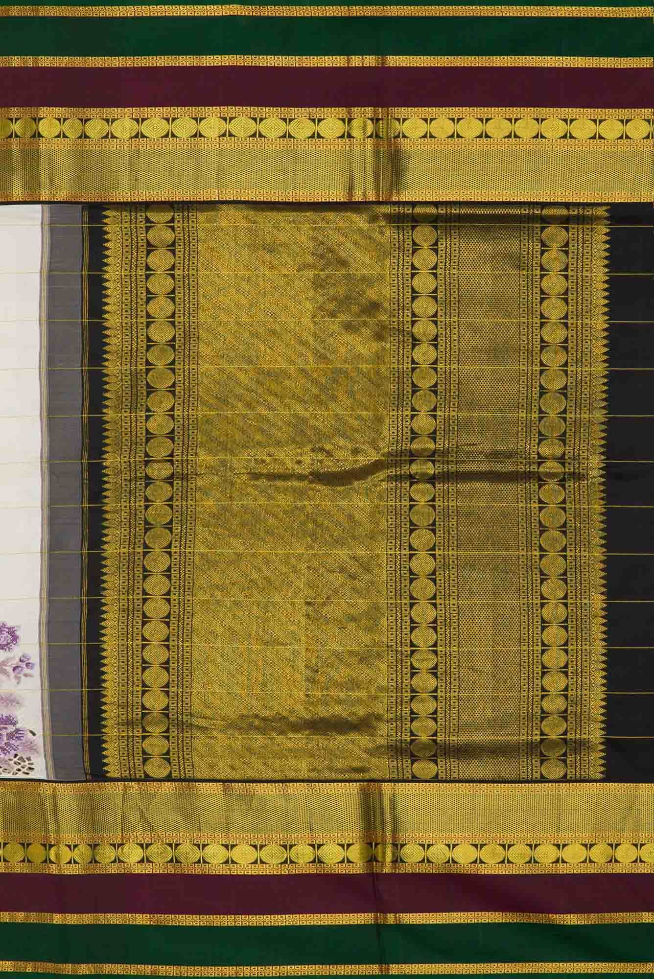 Pure Silk Pure Zari Off White Dual Tone Kanchipuram Saree - Image 5