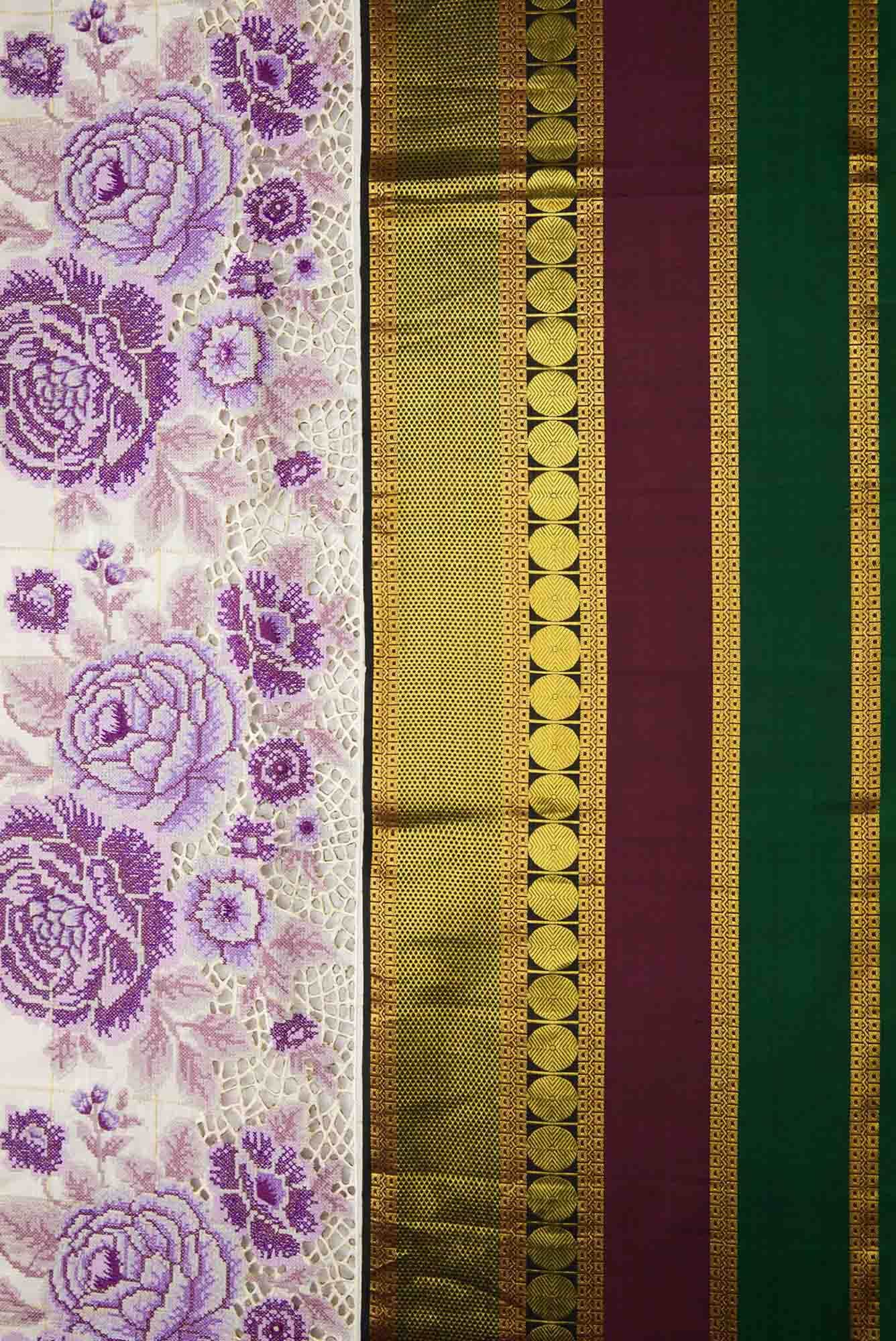 Pure Silk Pure Zari Off White Dual Tone Kanchipuram Saree - Image 6