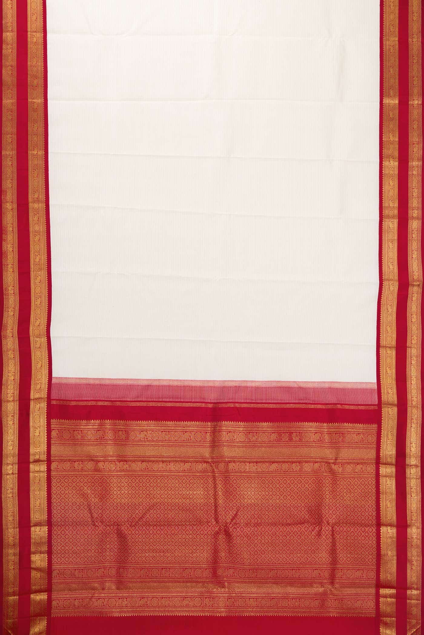 Pure Silk Pure Zari Off White Dual Tone Kanchipuram Saree - Image 4