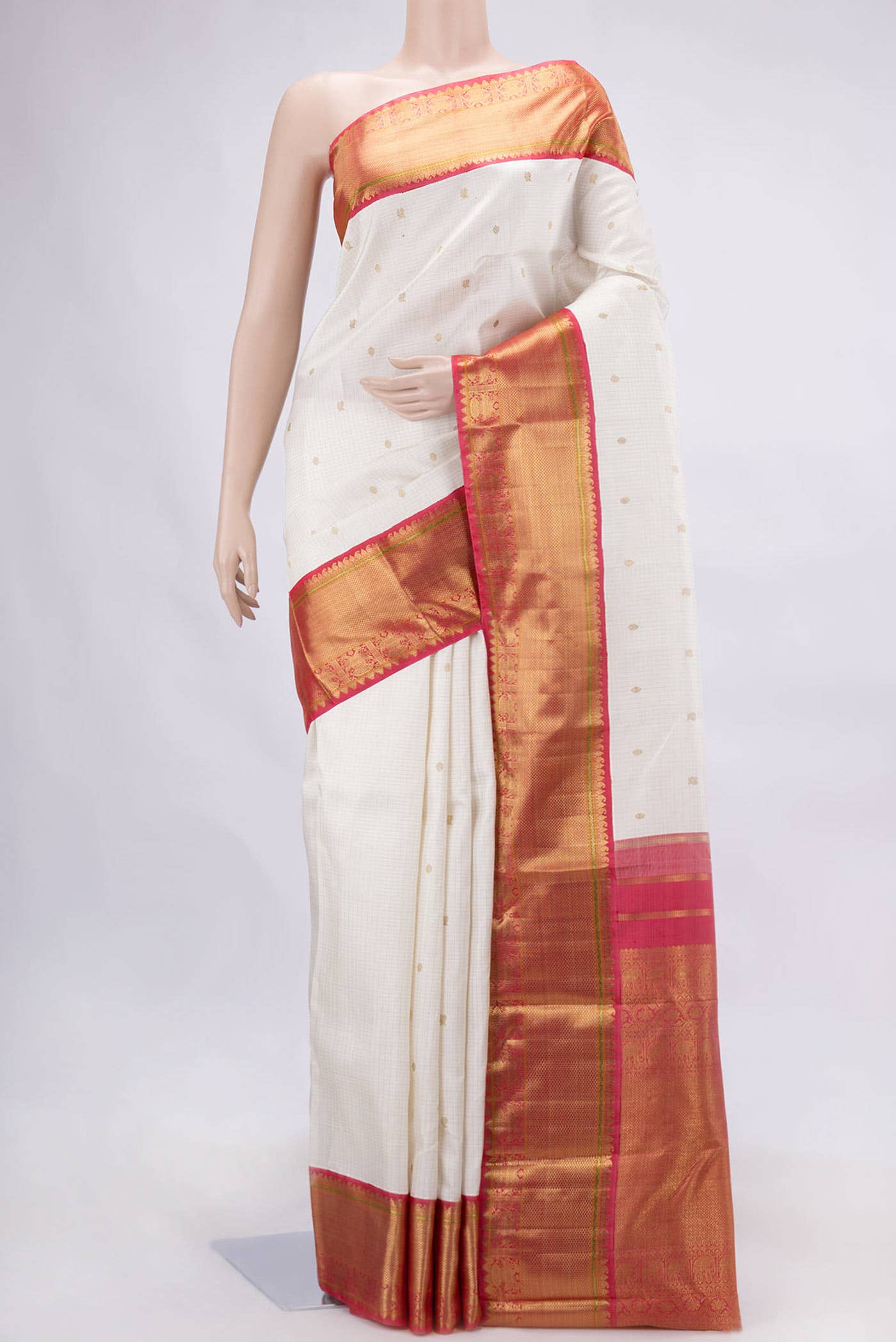 Pure Silk Pure Zari Off White Dual Tone Kanjivaram Saree