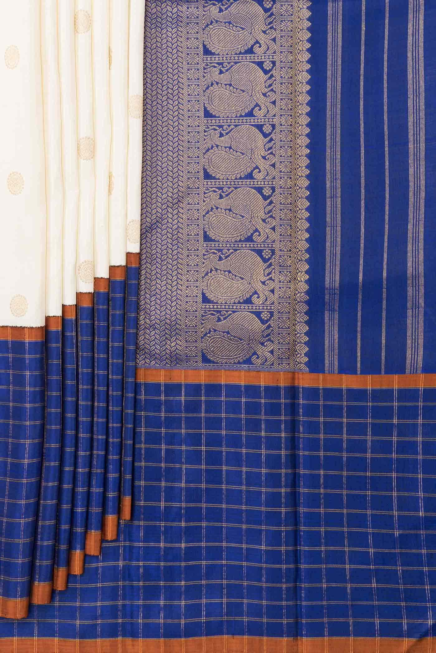Pure Silk Pure Zari Off White Dual Tone Kanchipuram Saree - Image 2