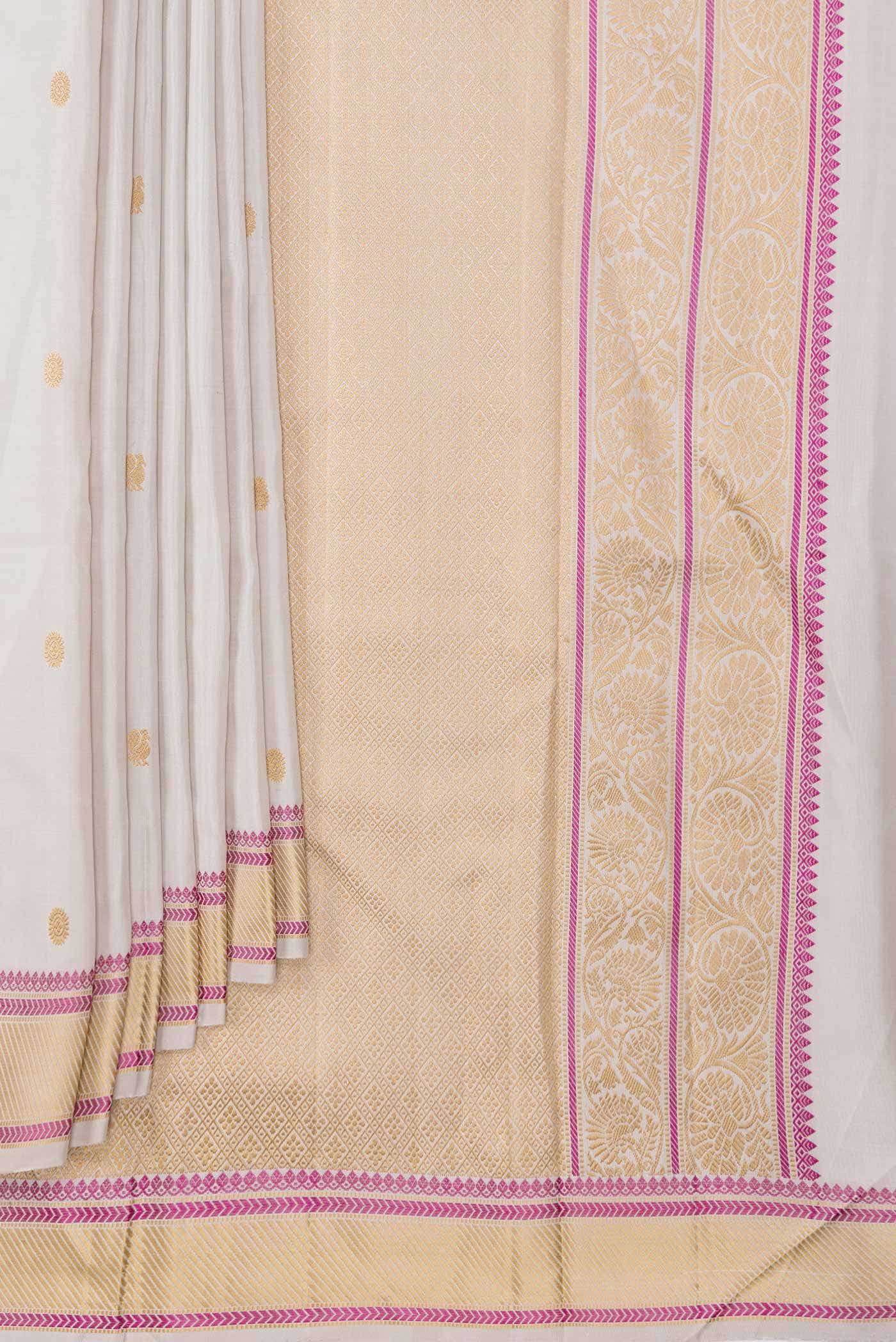 Off White Dual Tone Kanchipuram Silk Saree - Image 2