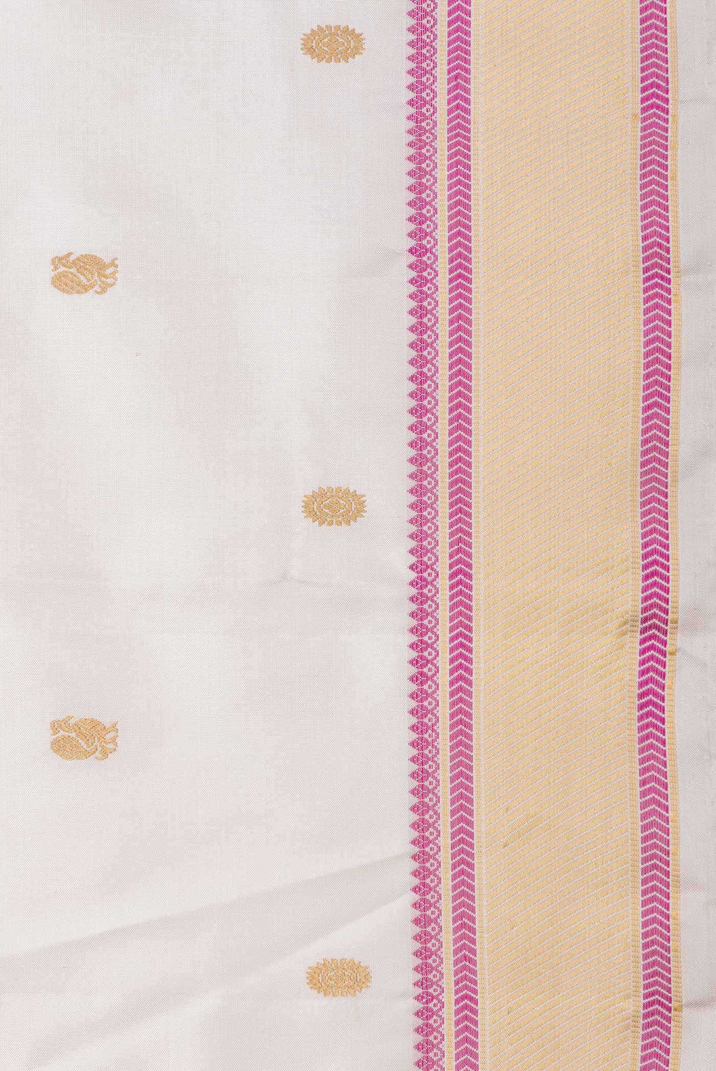 Off White Dual Tone Kanchipuram Silk Saree - Image 5