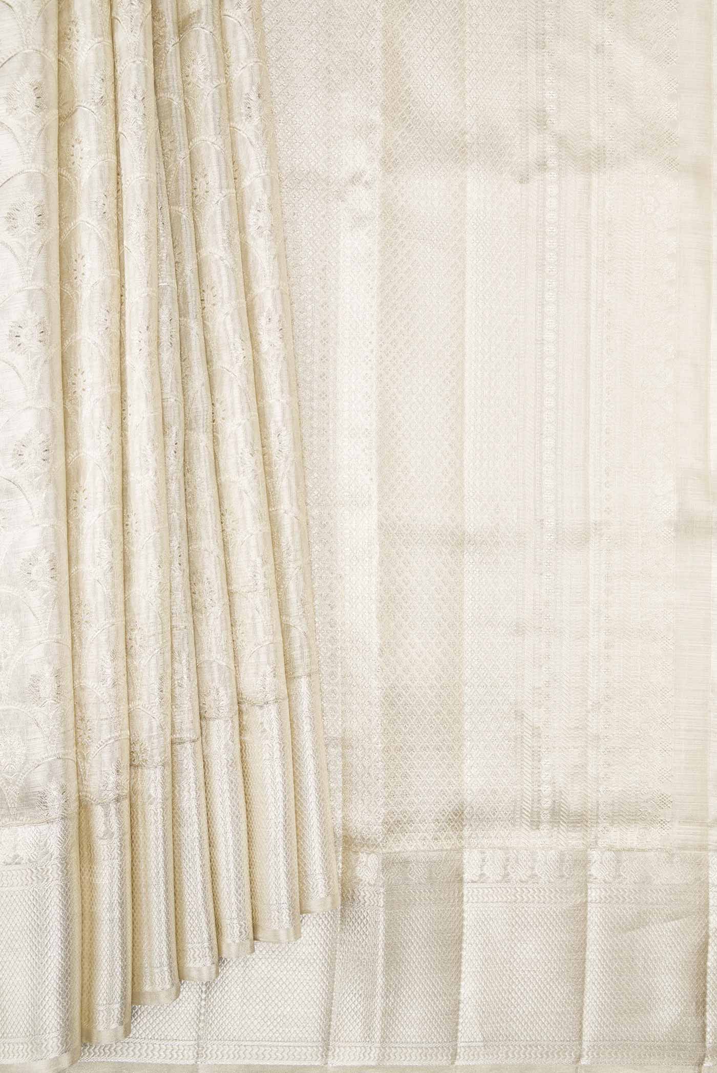 Off White Dual Tone Kanjivaram Tissue Silk Saree - Image 4