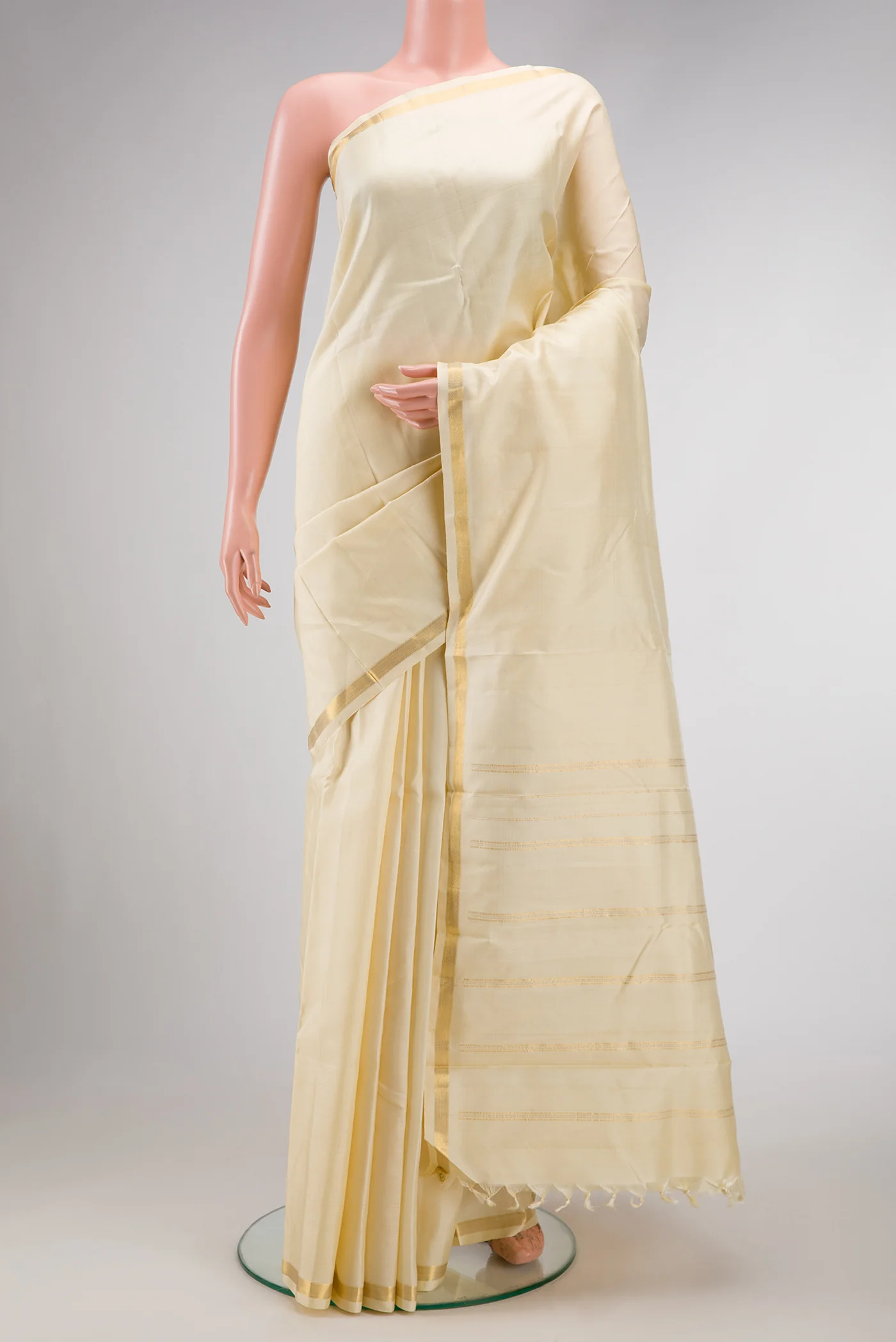 Cream Kanjivaram Silk Saree