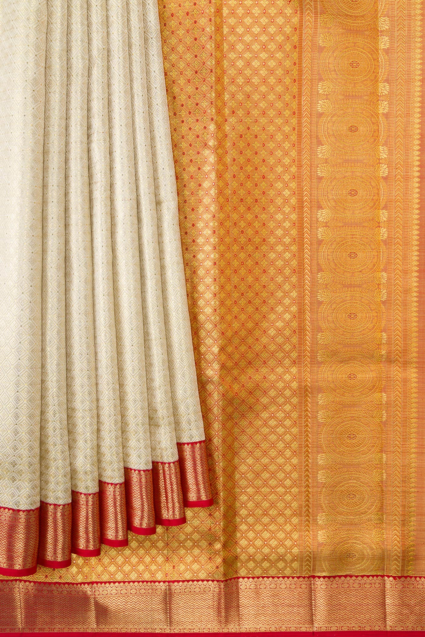 Off White Kanjivaram Tissue Silk Saree - Image 4