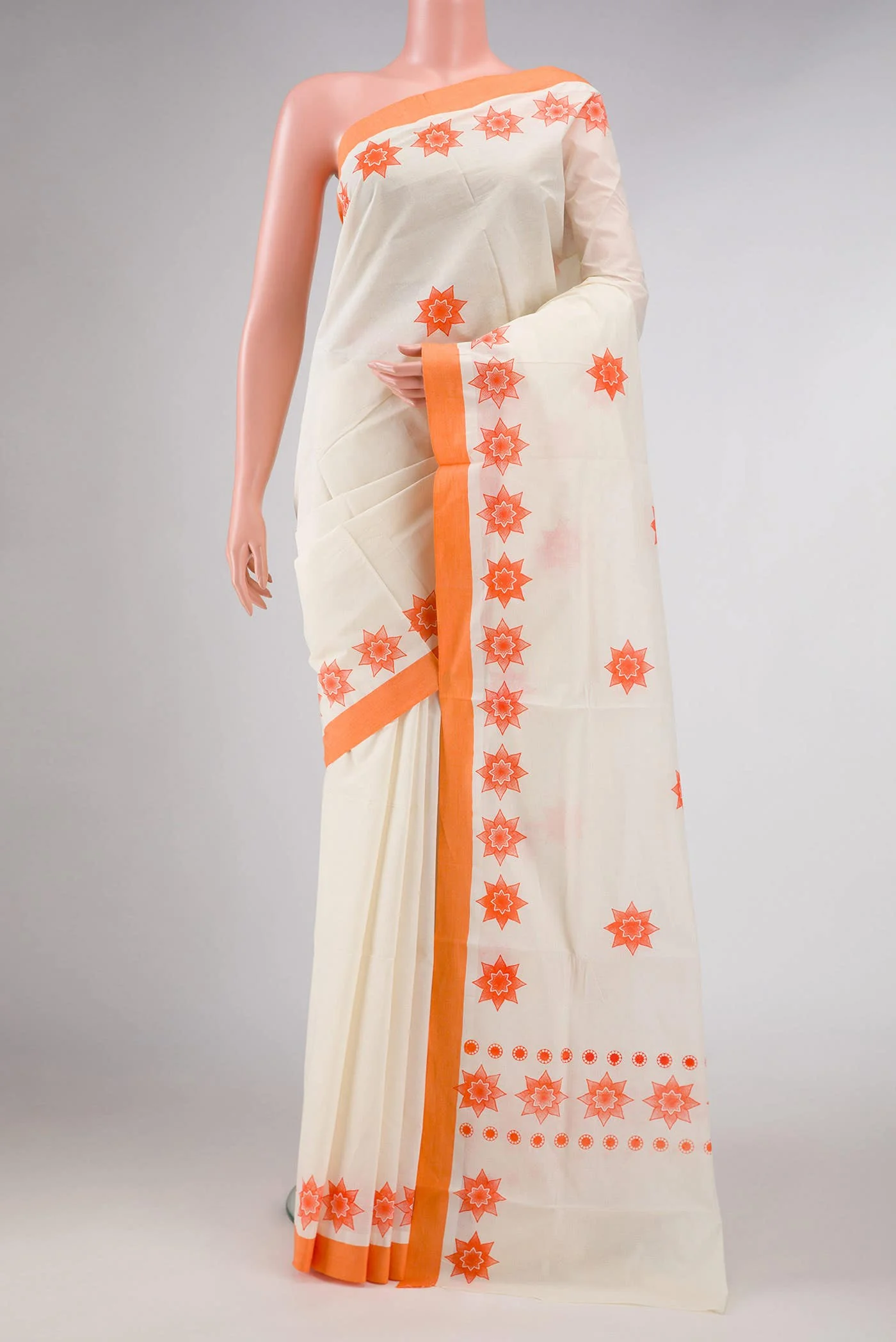 Off White Dual Tone Kerala Cotton Saree