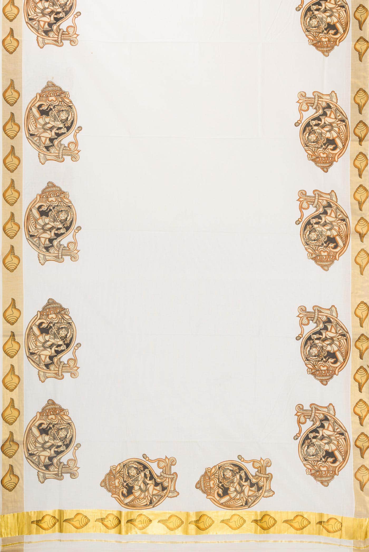 Off White Dual Tone Kerala Cotton Saree - Image 2