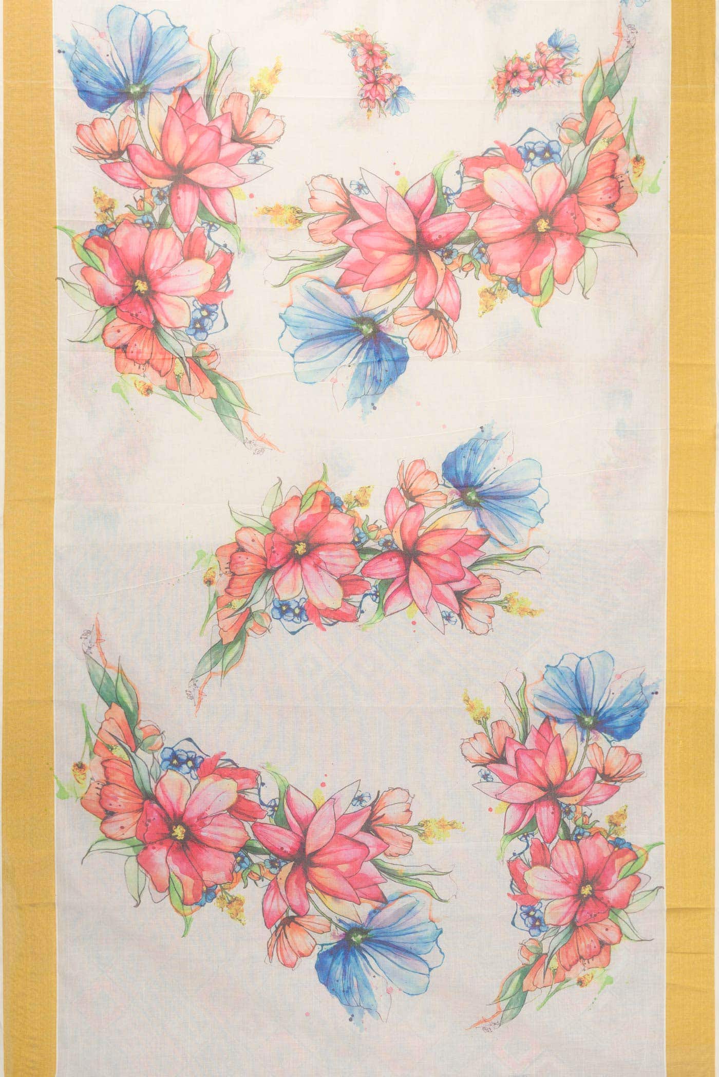 Off White Dual Tone Kerala Cotton Saree - Image 2