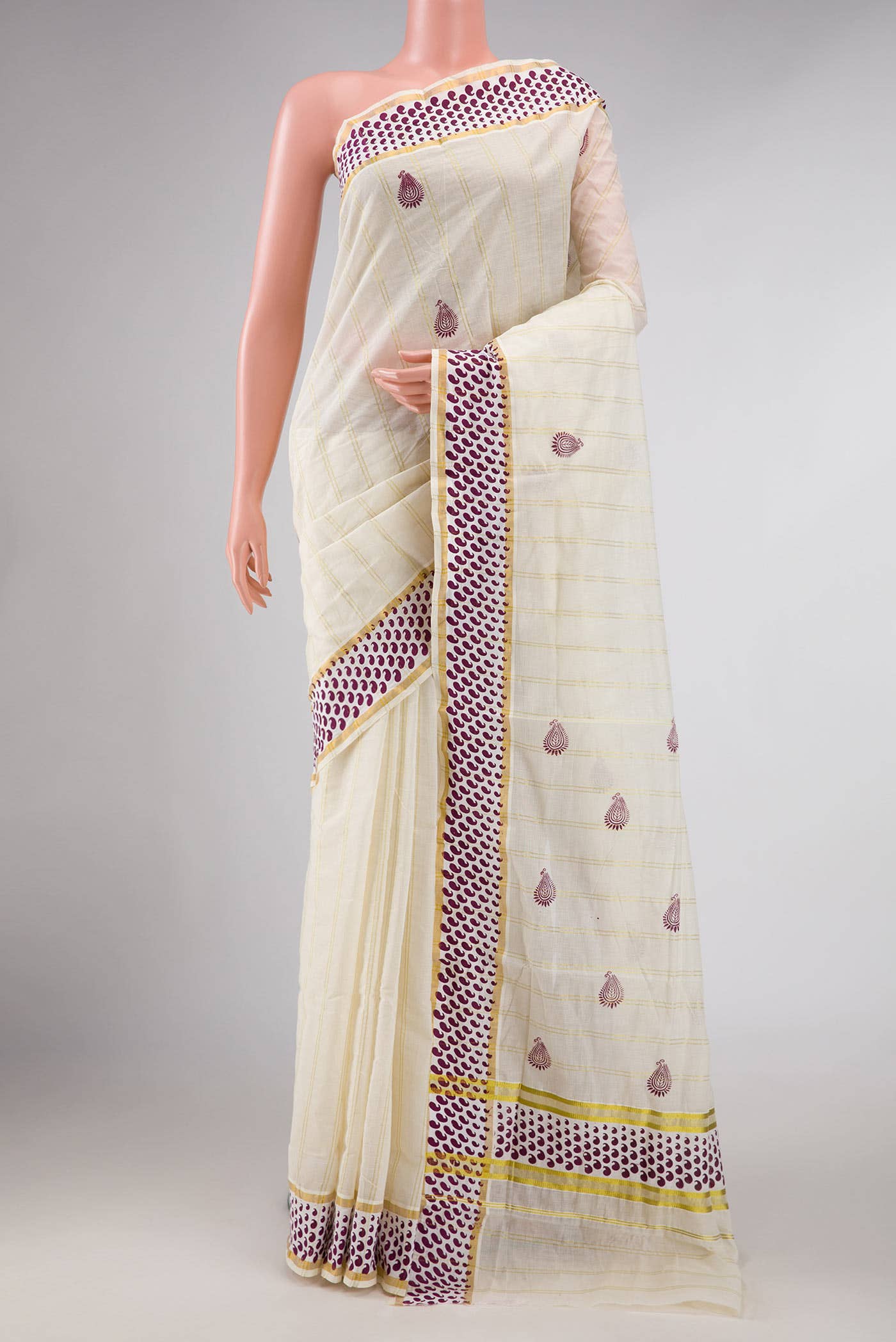Off White Dual Tone Kerala Cotton Saree