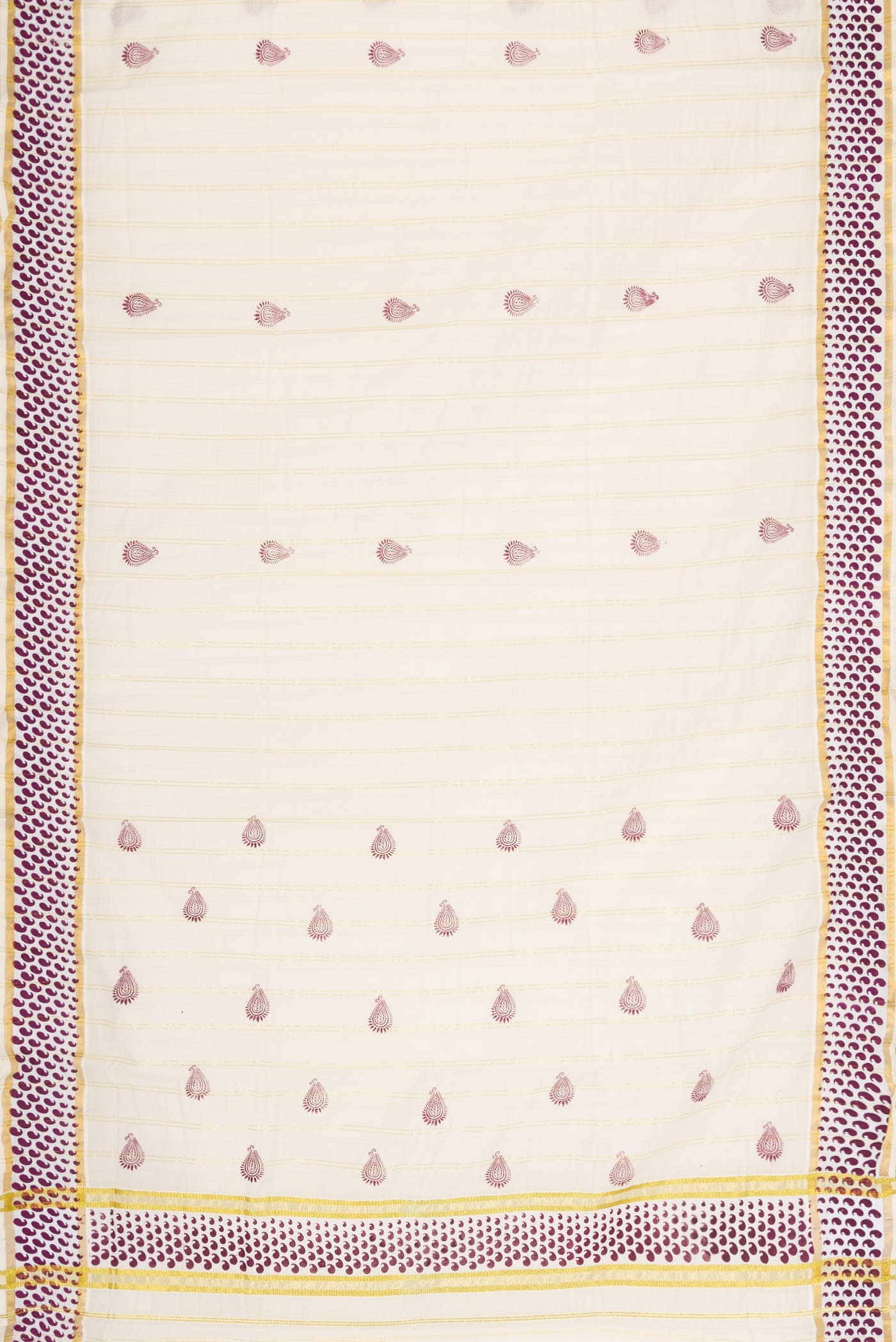 Off White Dual Tone Kerala Cotton Saree - Image 2