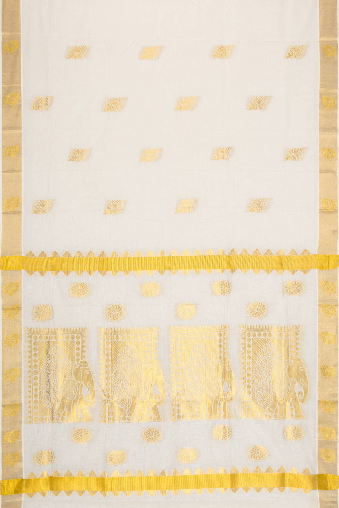 Off White Dual Tone Kerala Cotton Saree - Image 2