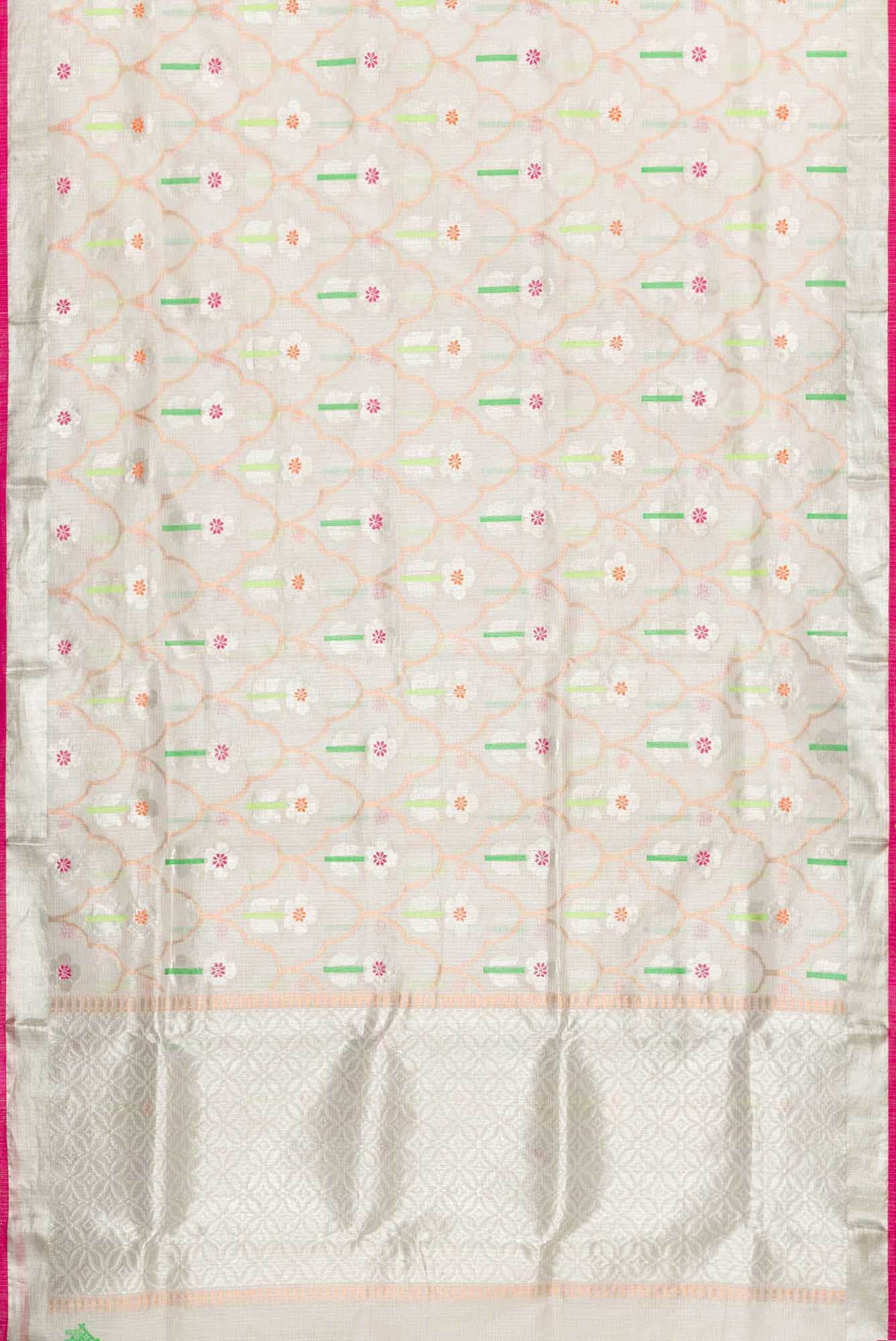 Pure Silk Pure Zari Off White Dual Tone Kota Saree - Image 4