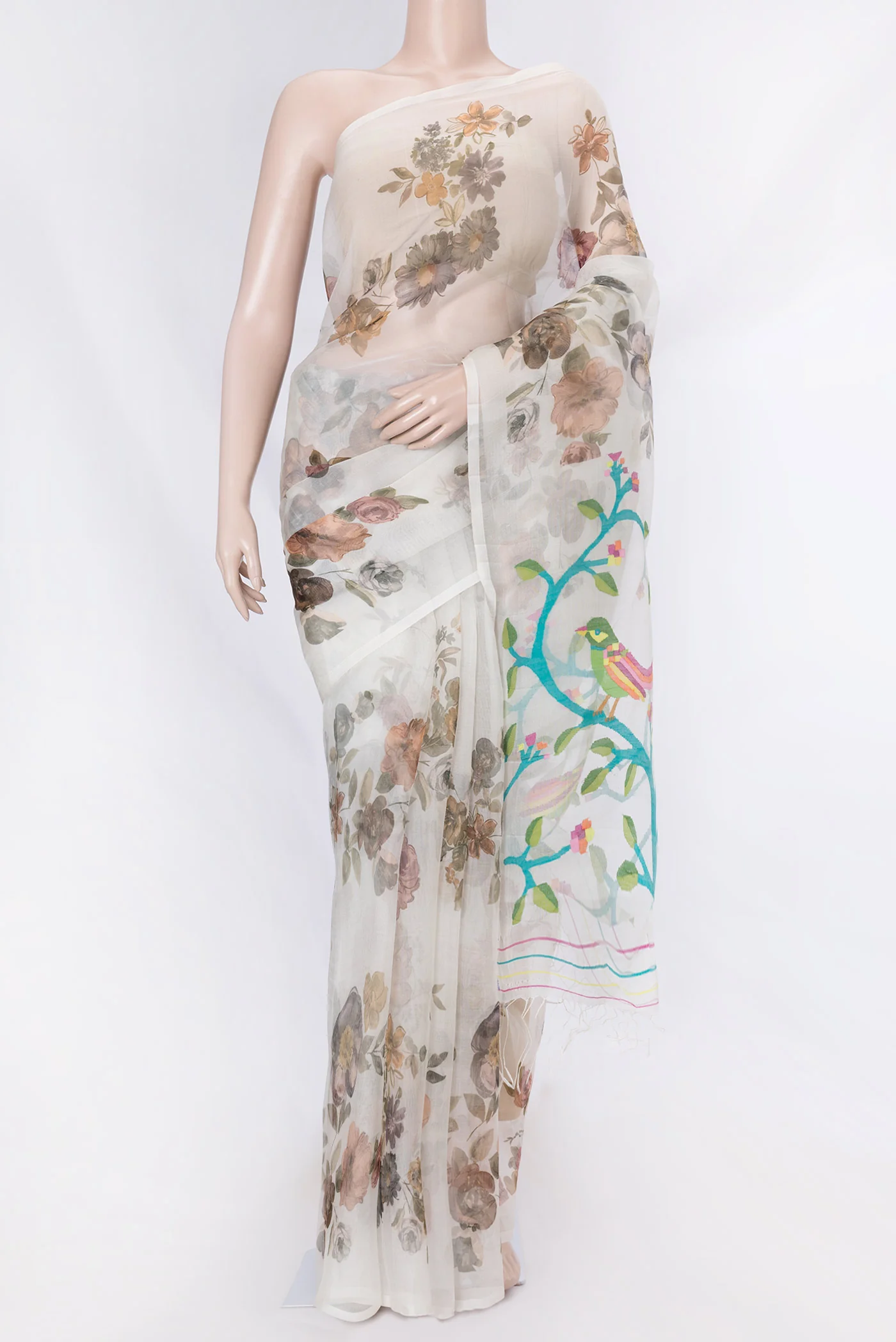 Off White Dual Tone Linen Saree