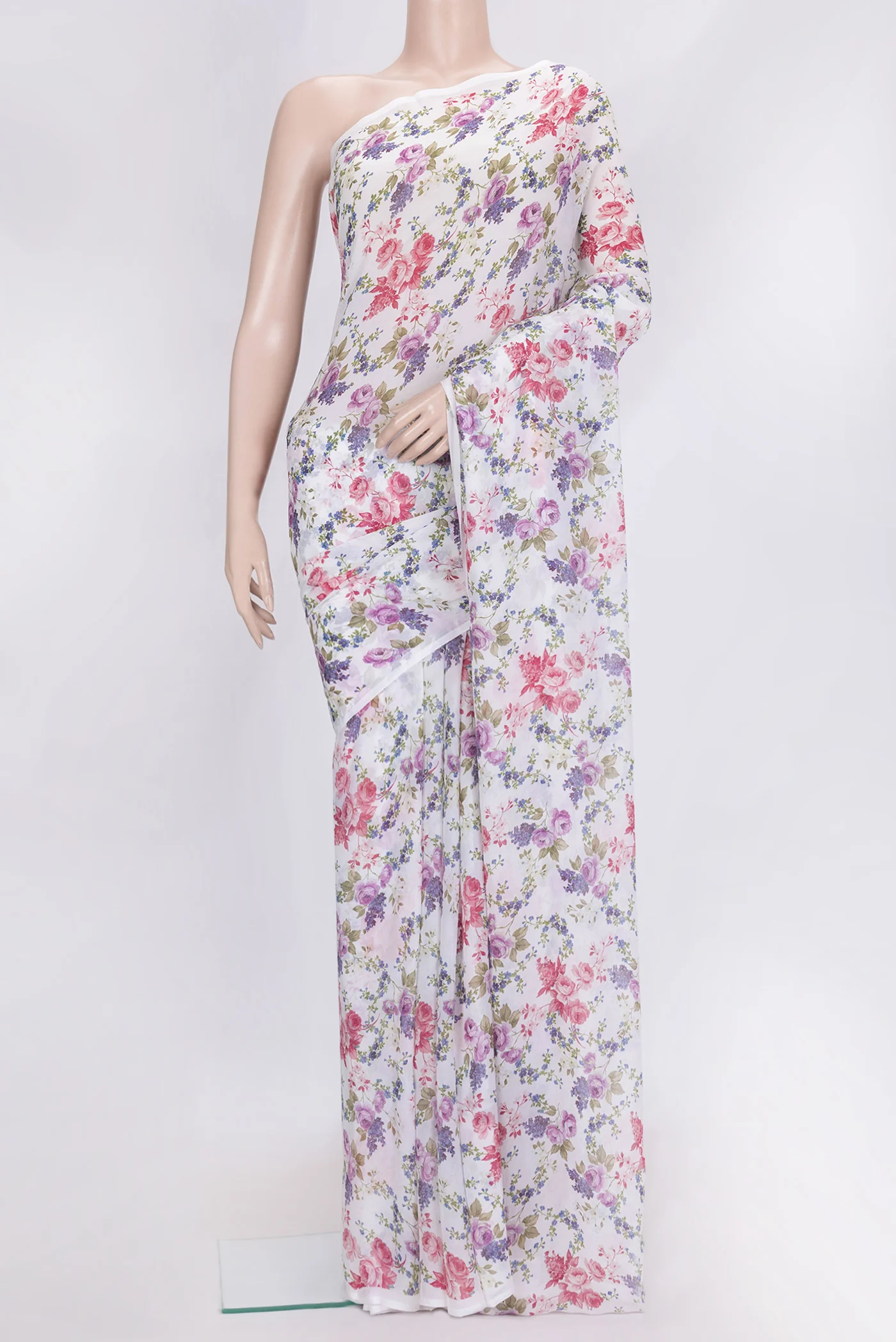 Off White Mysore Chiffon Saree