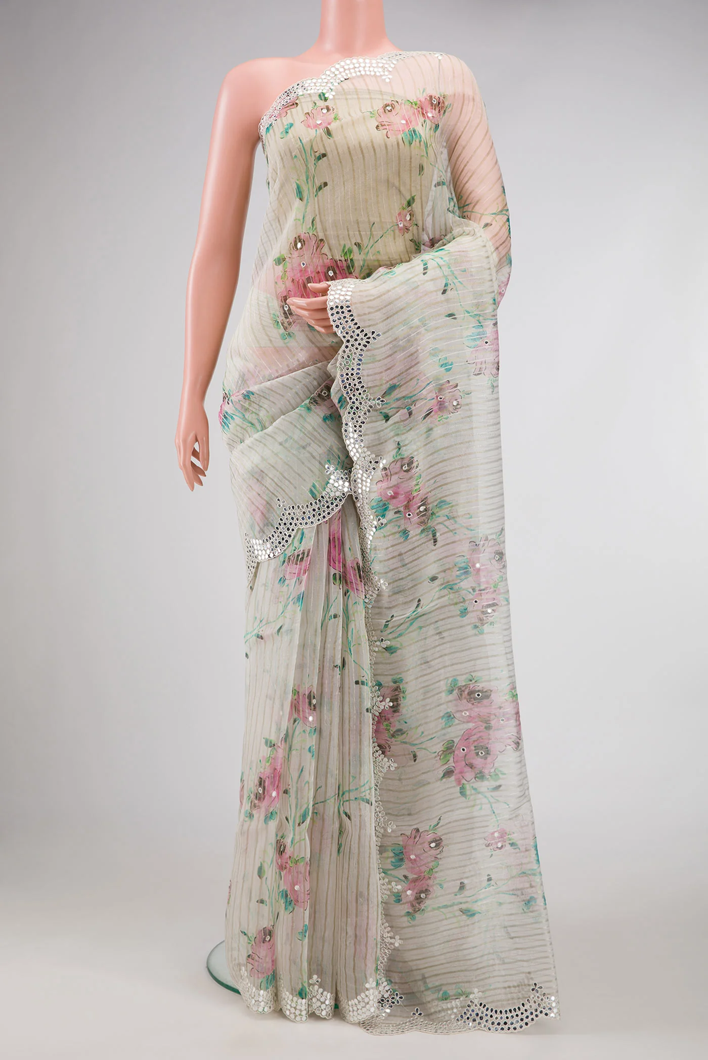 Off White Organza Silk Saree