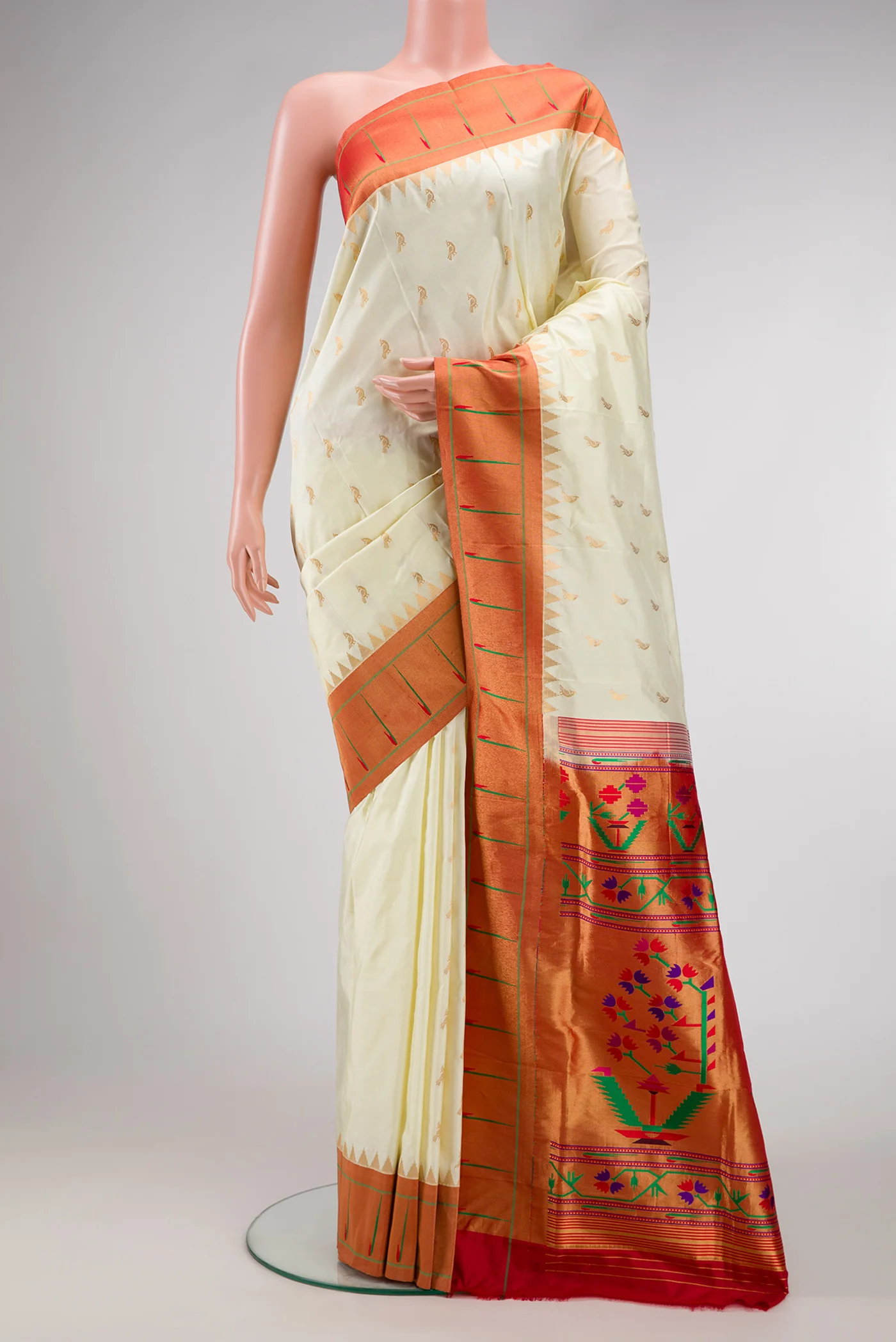 Off White Paithani Silk Saree
