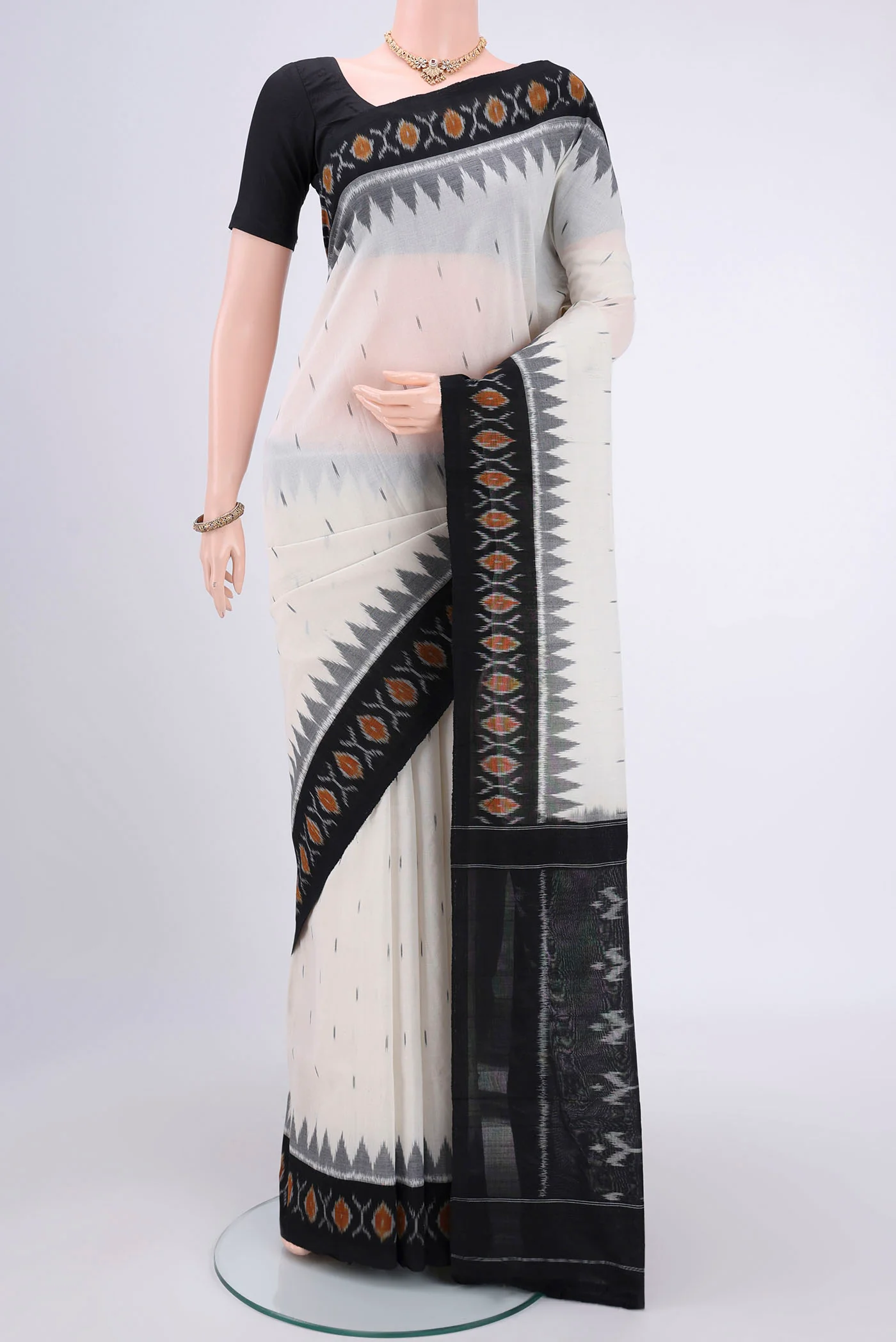 White Pochampally Cotton Saree