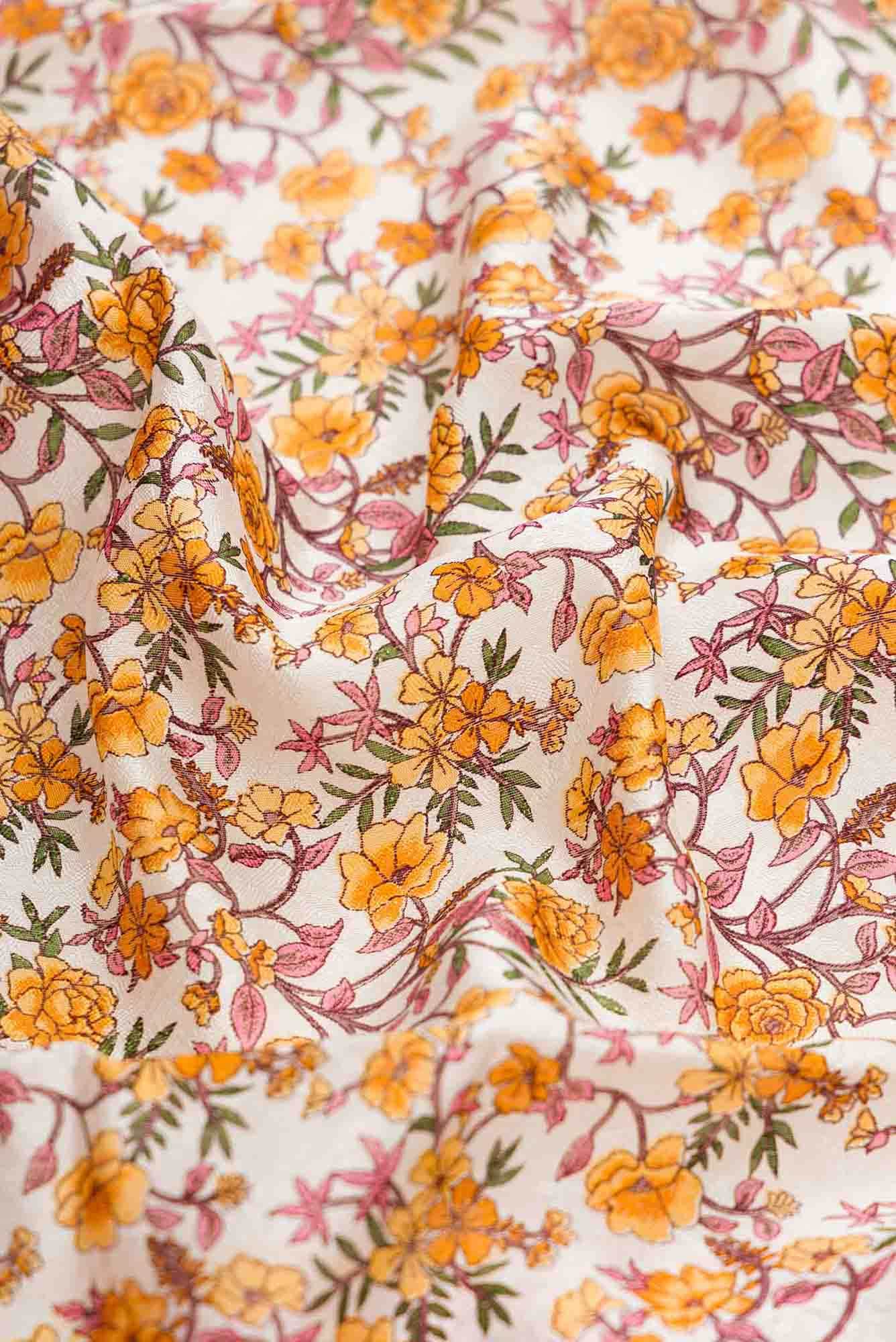 Off White Dual Tone Printed Silk Saree - Image 3
