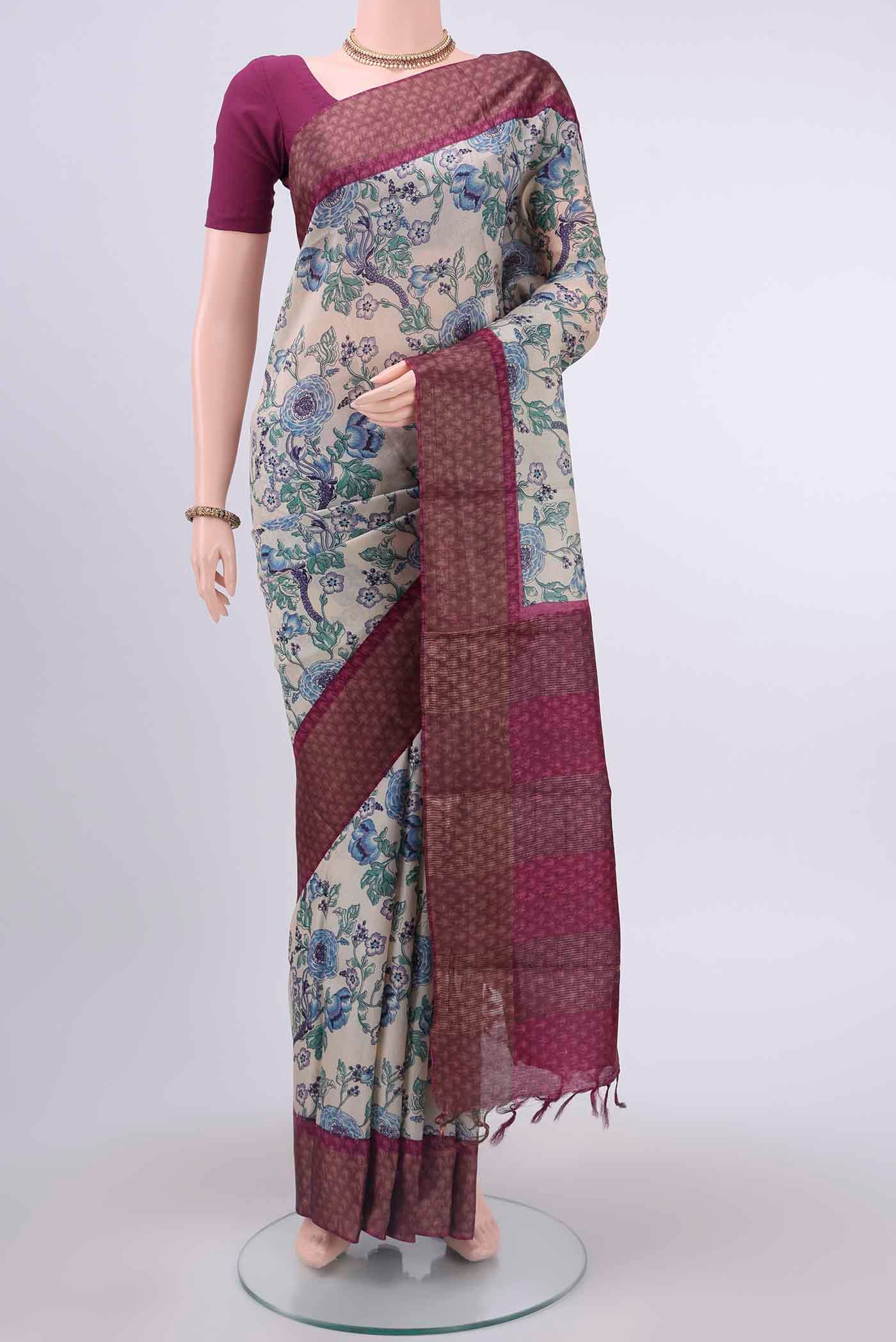 Off White Dual Tone Tussar Silk Saree