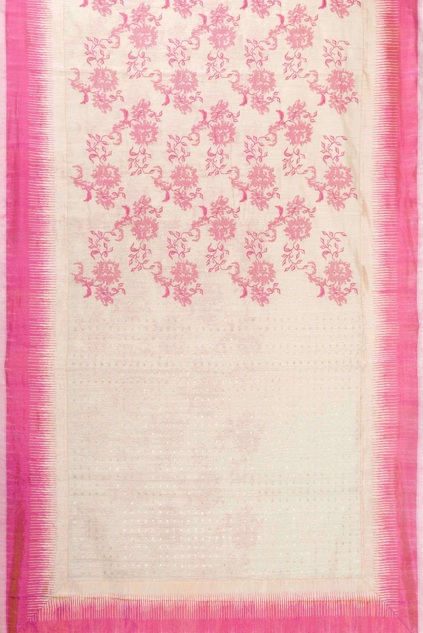 Off White Dual Tone Tussar Silk Saree - Image 4