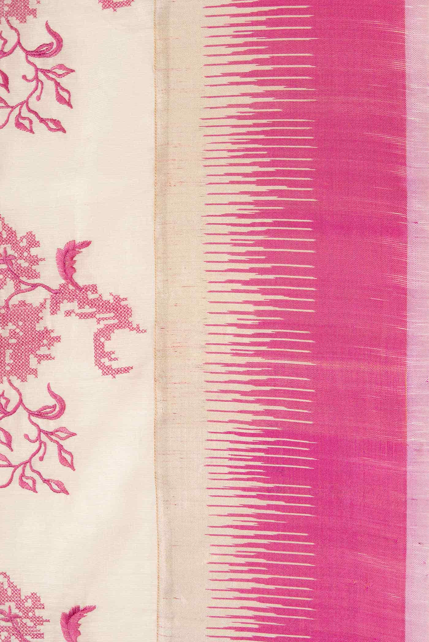 Off White Dual Tone Tussar Silk Saree - Image 5