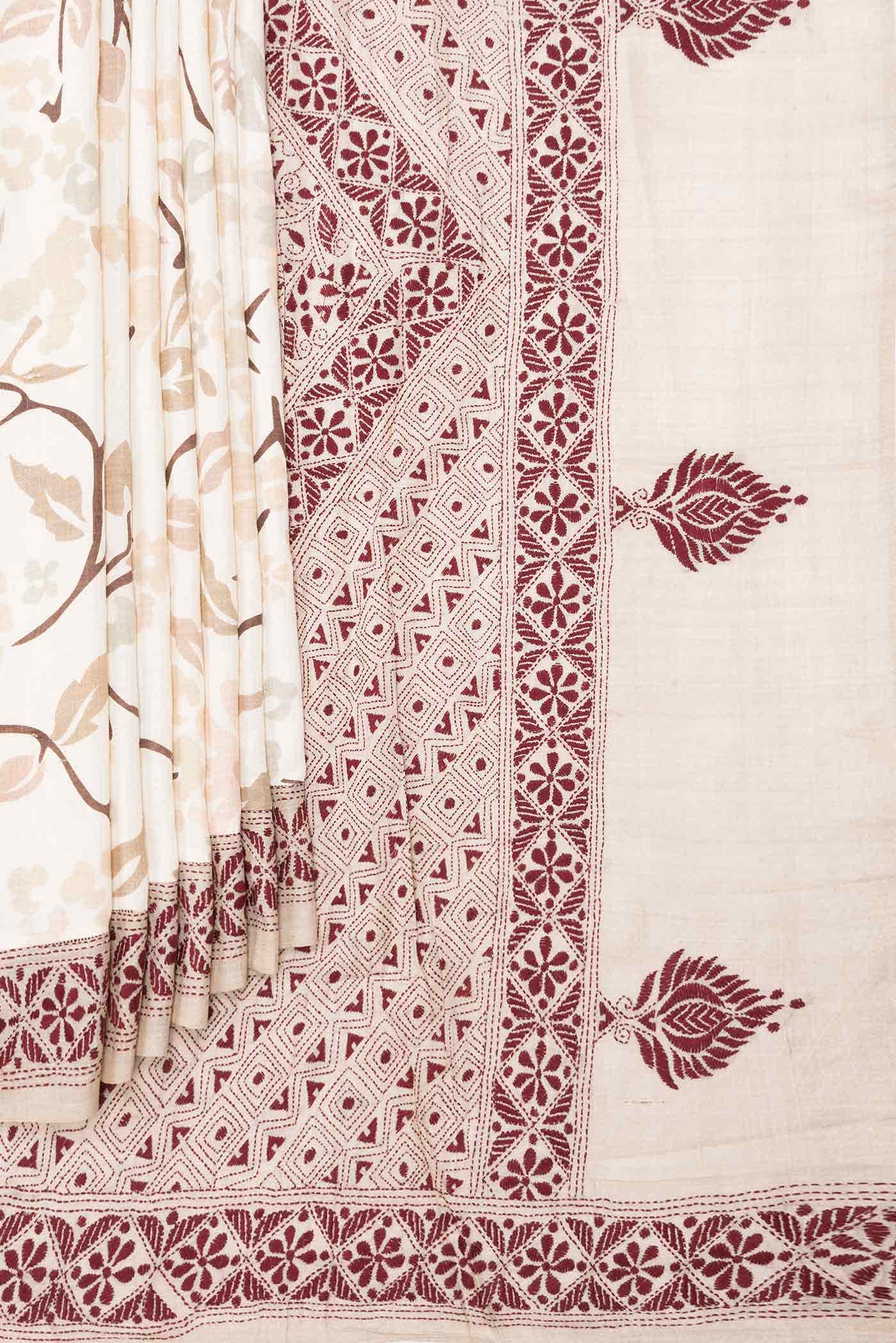 Off White Dual Tone Tussar Silk Saree - Image 2