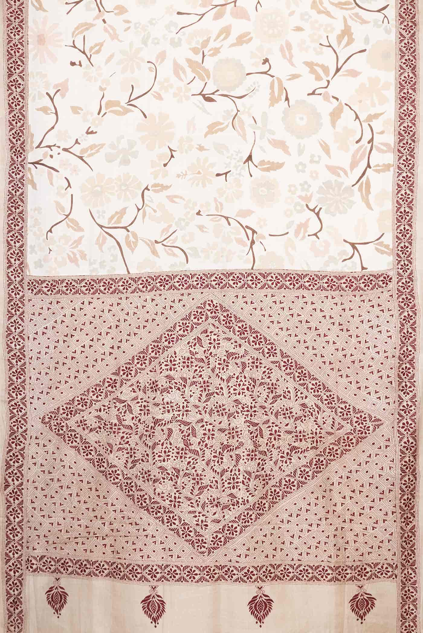 Off White Dual Tone Tussar Silk Saree - Image 4