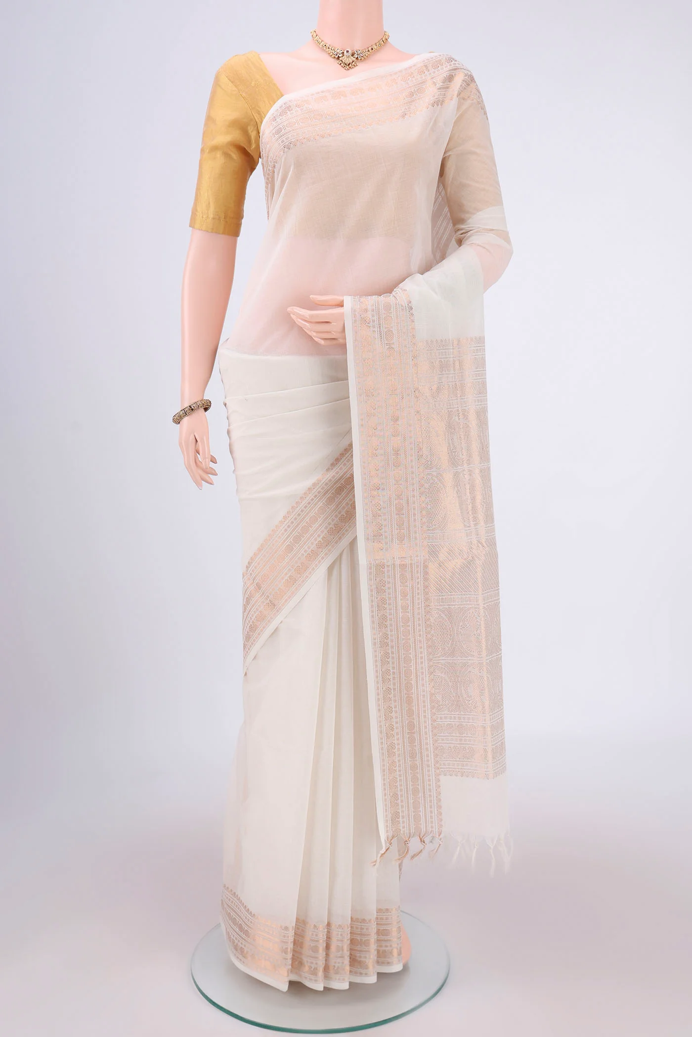 White Kanchi Cotton Saree