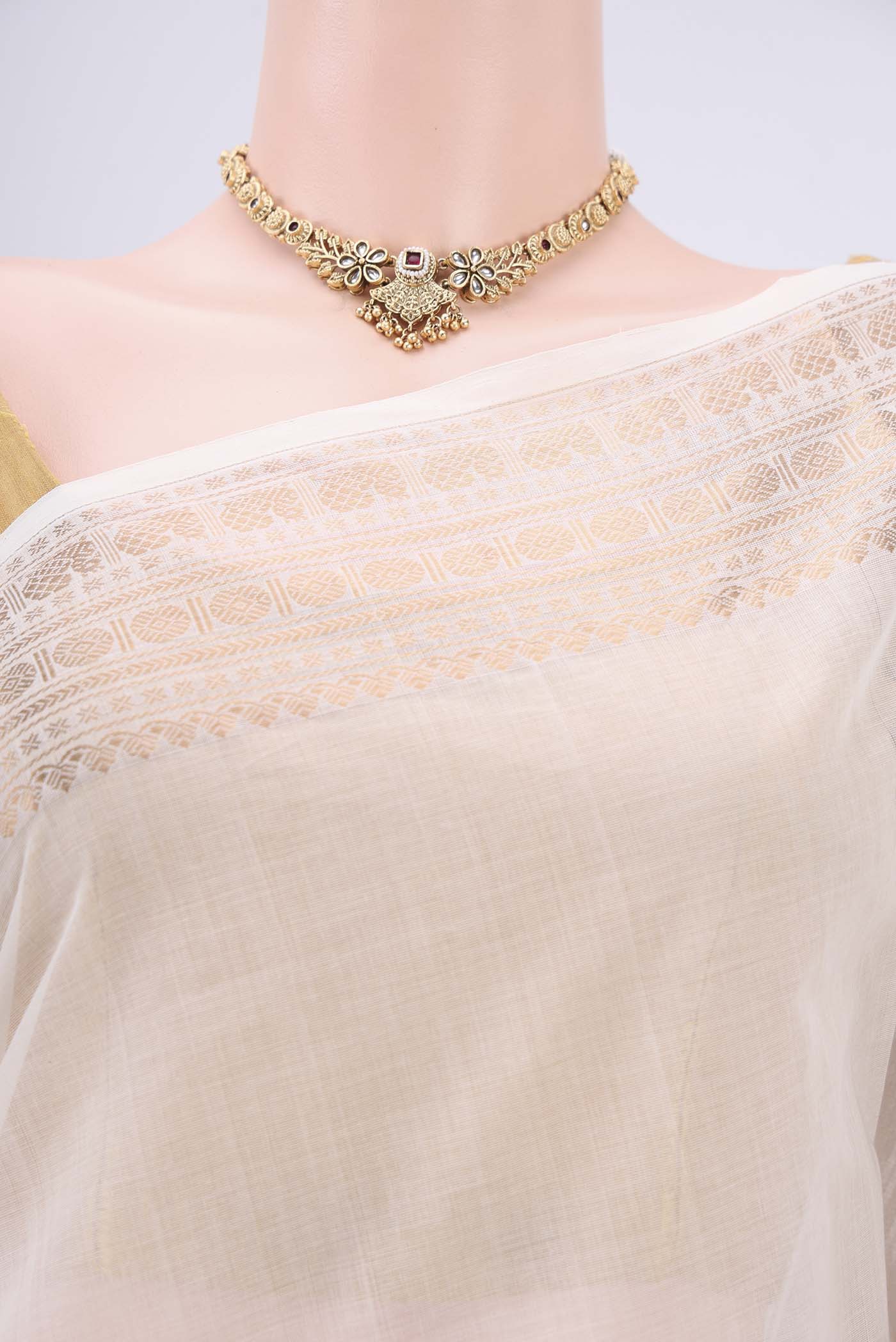 White Kanchi Cotton Saree - Image 2